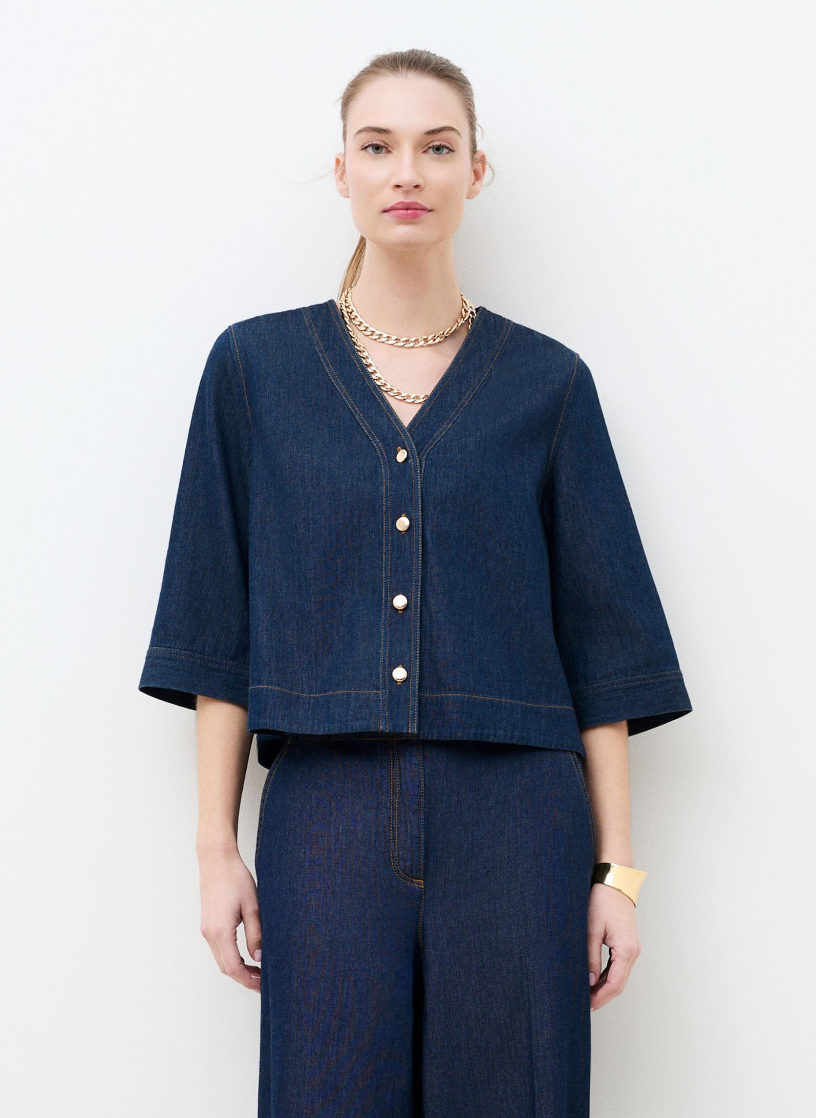Langarm-Blusen 261C-CALISA damen blau Caroll Langarm-Blusen 261C-CALISA damen blau DENIM FONCE