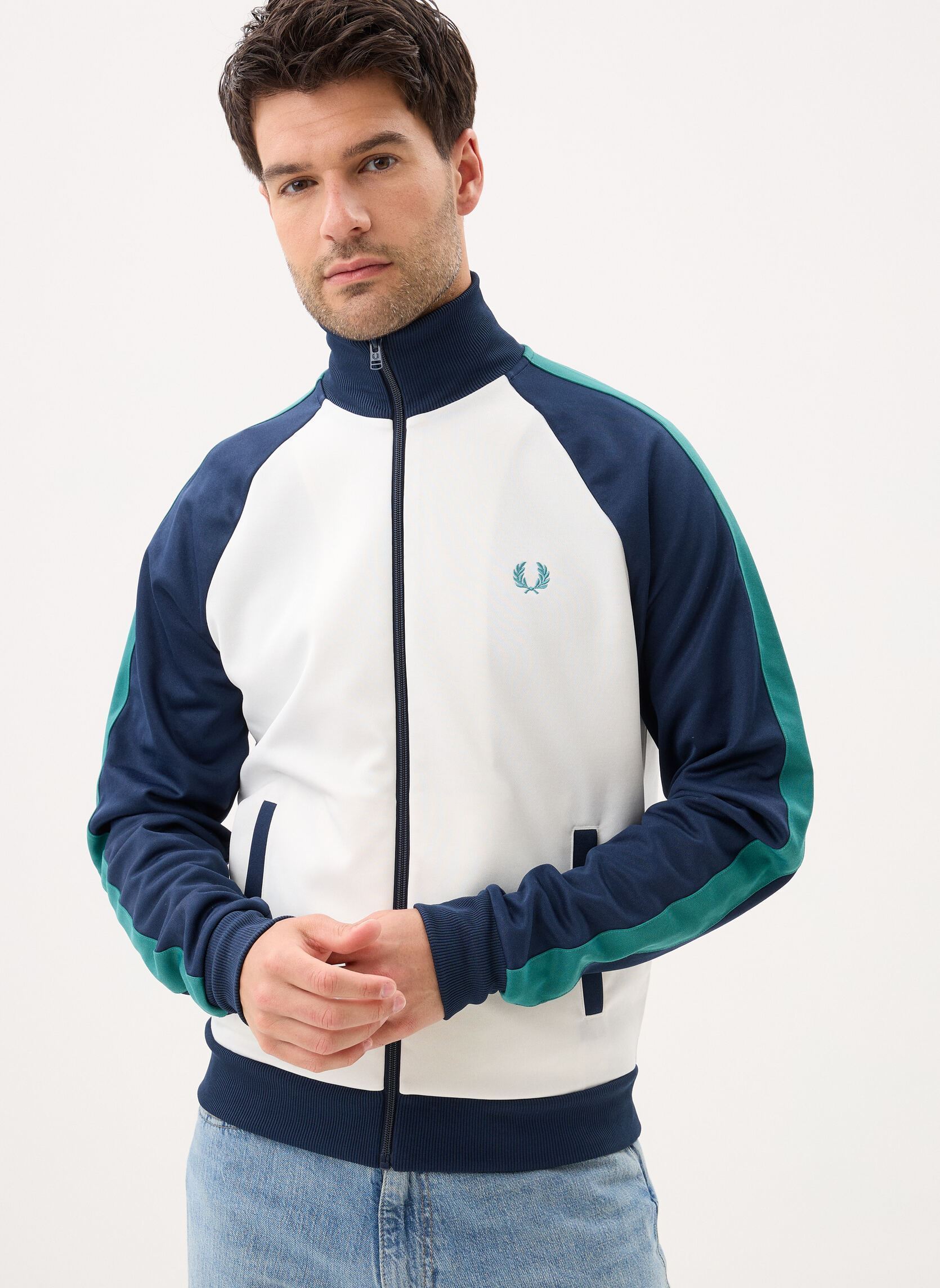 Vestes de survêtement Contrast Sleeve Track Jacket homme blanc Fred Perry Vestes de survêtement Contrast Sleeve Track Jacket homme blanc Snow white