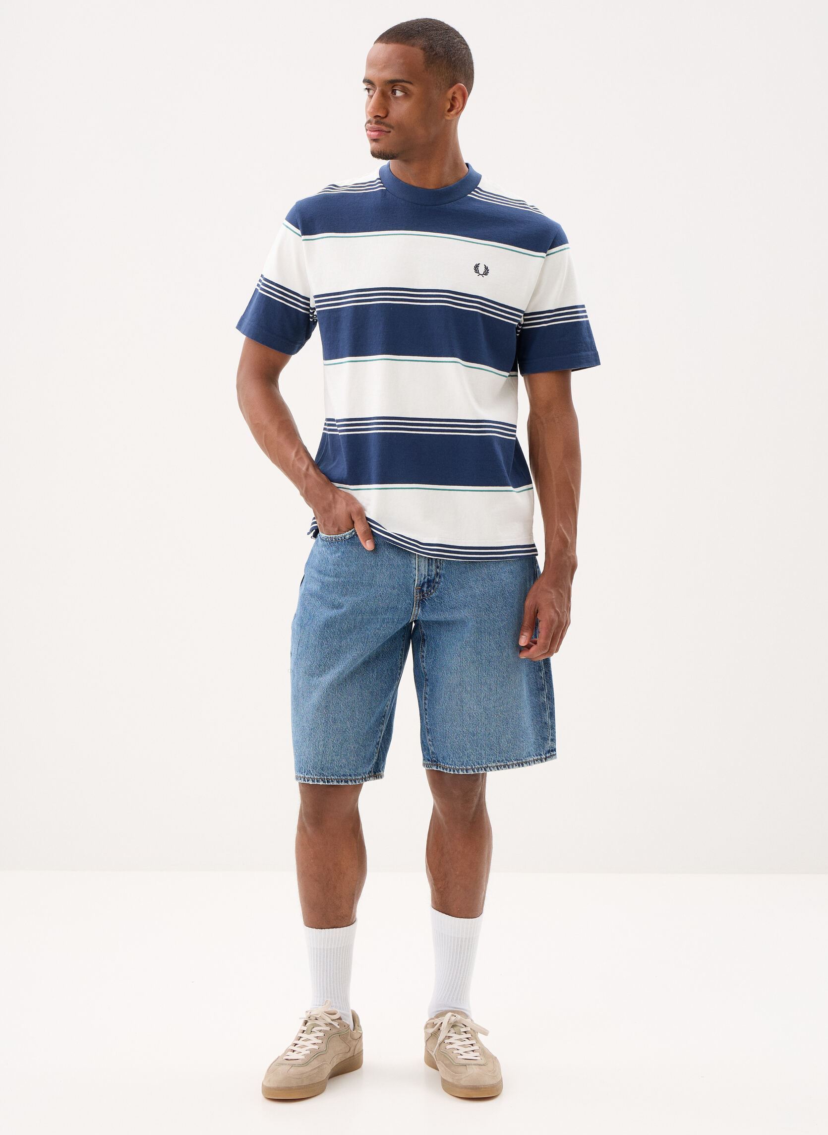 Tee-shirts manches courtes Heavyweight Striped T-Shirt homme bleu Fred Perry Tee-shirts manches courtes Heavyweight Striped T-Shirt homme bleu Tennis Blue