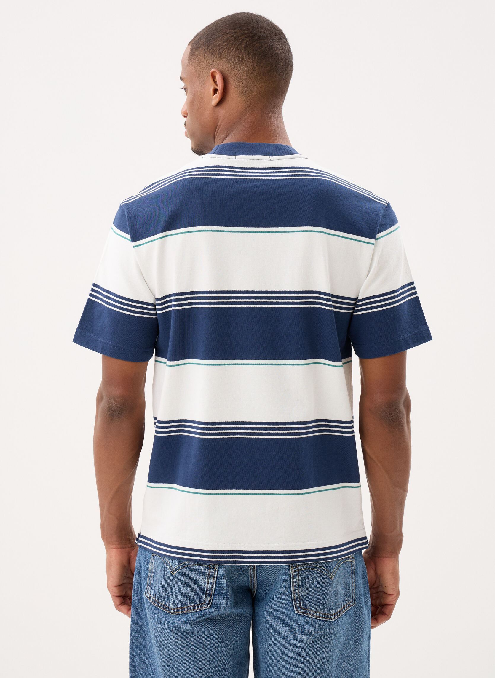 Tee-shirts manches courtes Heavyweight Striped T-Shirt homme bleu Fred Perry Tee-shirts manches courtes Heavyweight Striped T-Shirt homme bleu Tennis Blue