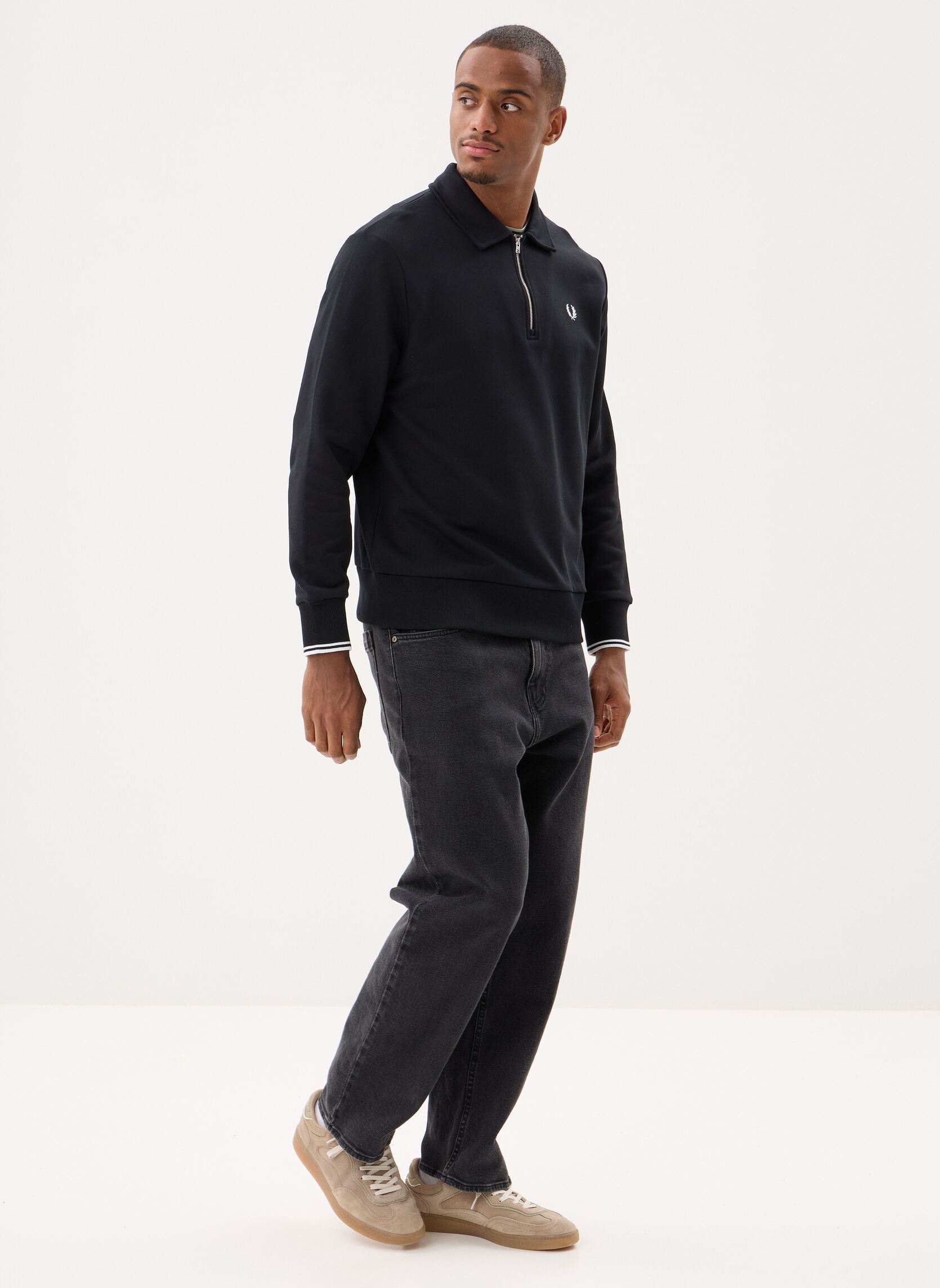 Korte mouwen polo's Half Zip Collared Sweatshirt heren zwart Fred Perry Korte mouwen polo's Half Zip Collared Sweatshirt heren zwart BLACK