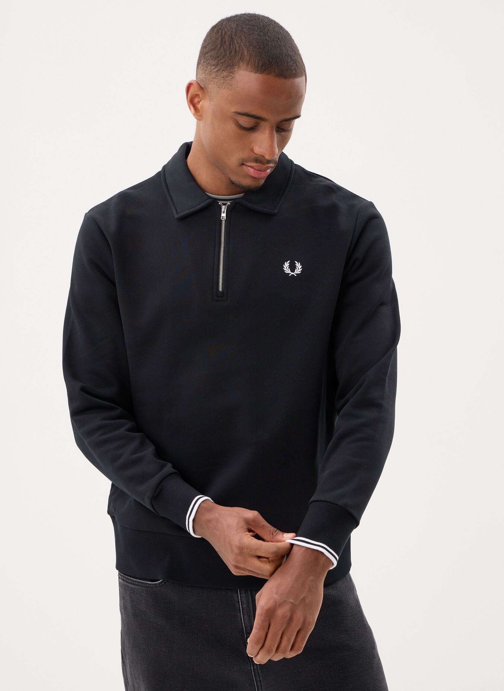 Korte mouwen polo's Half Zip Collared Sweatshirt heren zwart Fred Perry Korte mouwen polo's Half Zip Collared Sweatshirt heren zwart BLACK