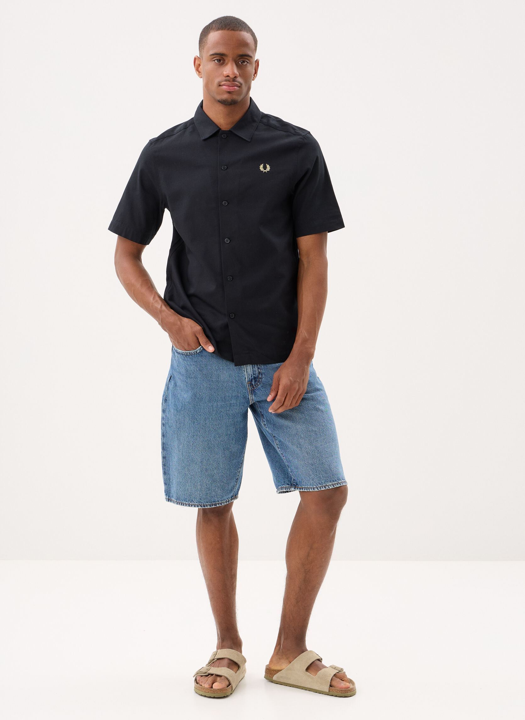 Hemden Basket Weave Shirt herren schwarz Fred Perry Hemden Basket Weave Shirt herren schwarz Black