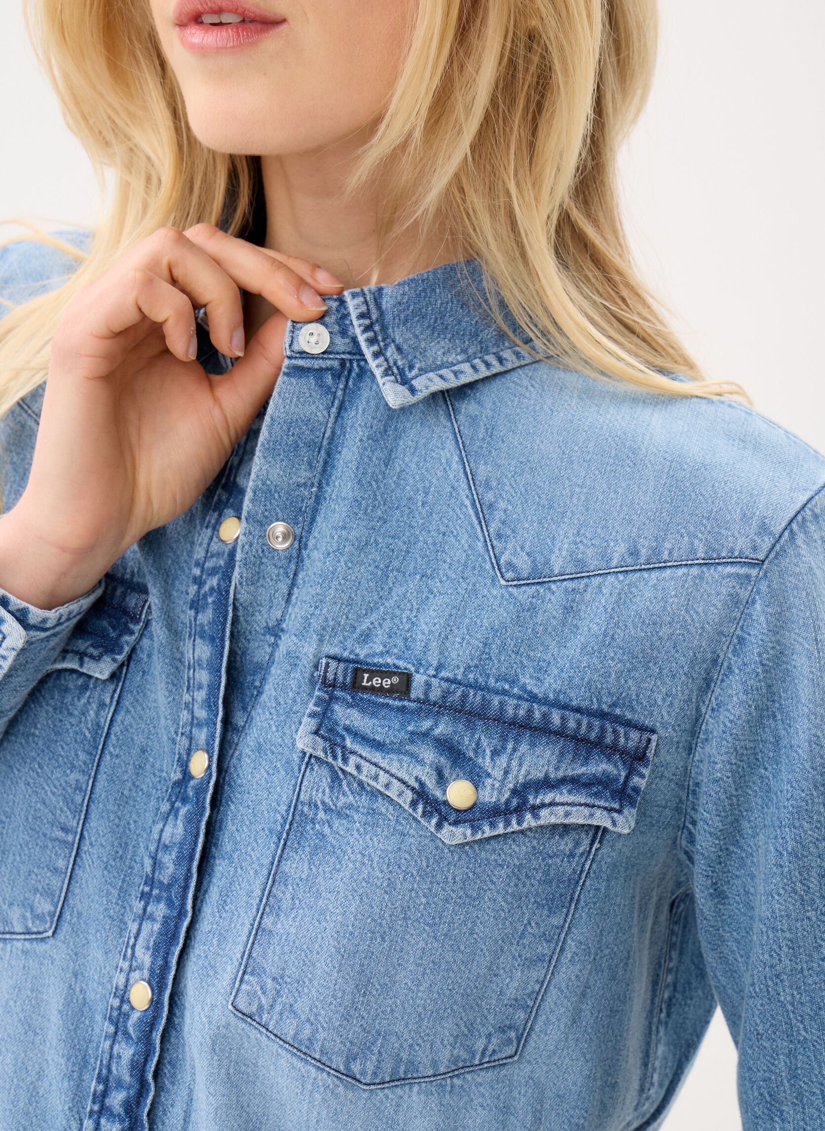 Lange mouw overhemden Regular Western Shirt dames blauw Lee Lange mouw overhemden Regular Western Shirt dames blauw RANGE