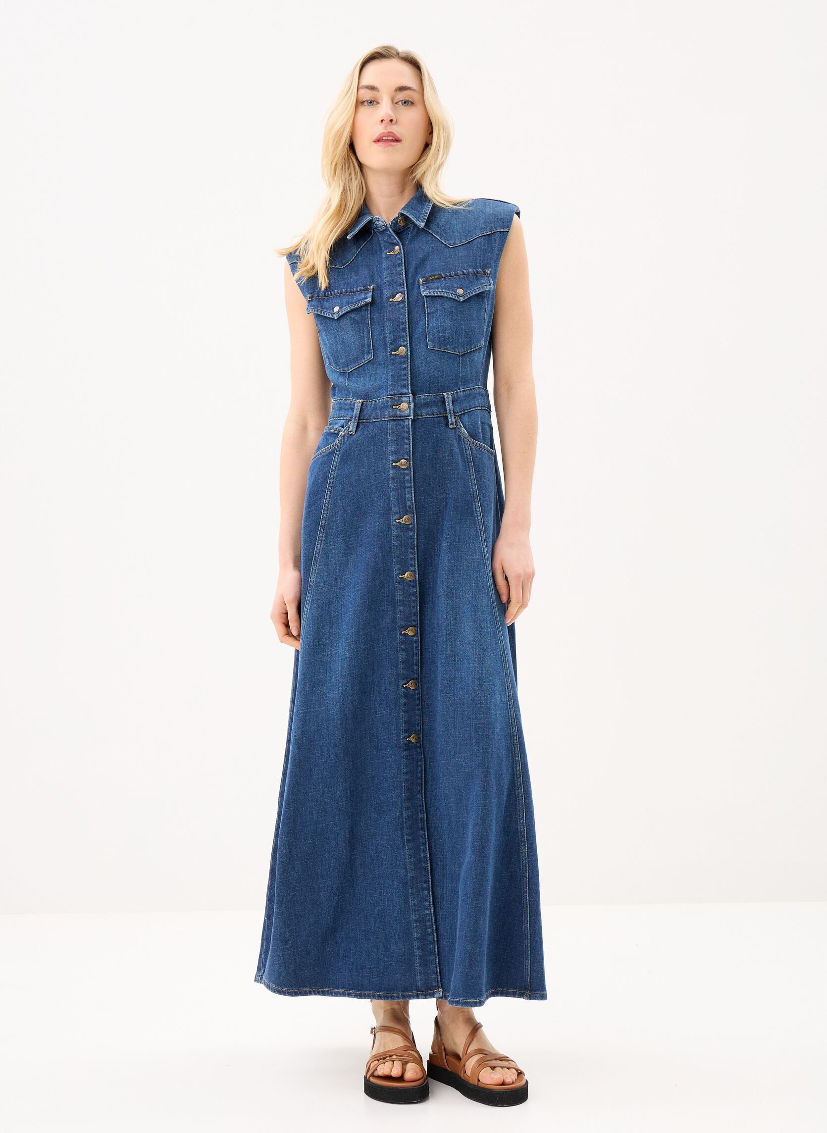 Robes longues Maxi Western Dress femme bleu Lee Robes longues Maxi Western Dress femme bleu DARK MAGIC