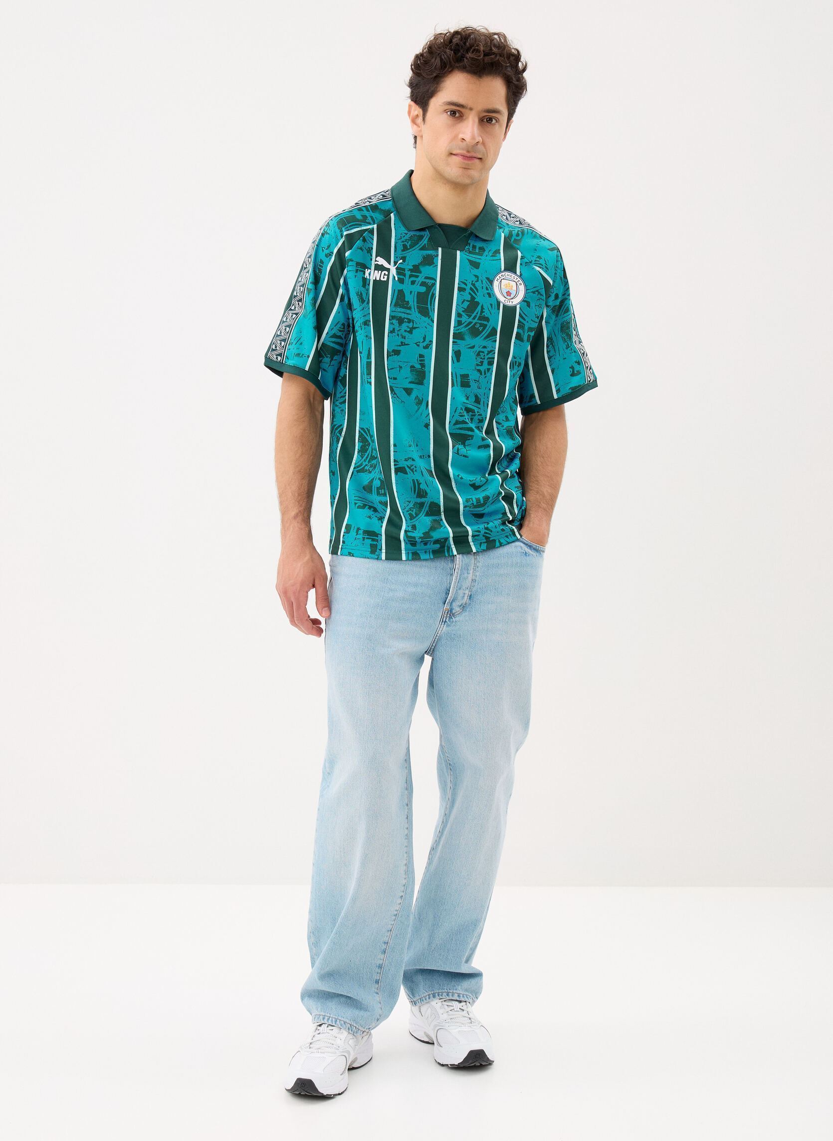 Polos MCFC KING Retro Jersey homme bleu Puma Polos MCFC KING Retro Jersey homme bleu Tropical Blue-Deep Navy