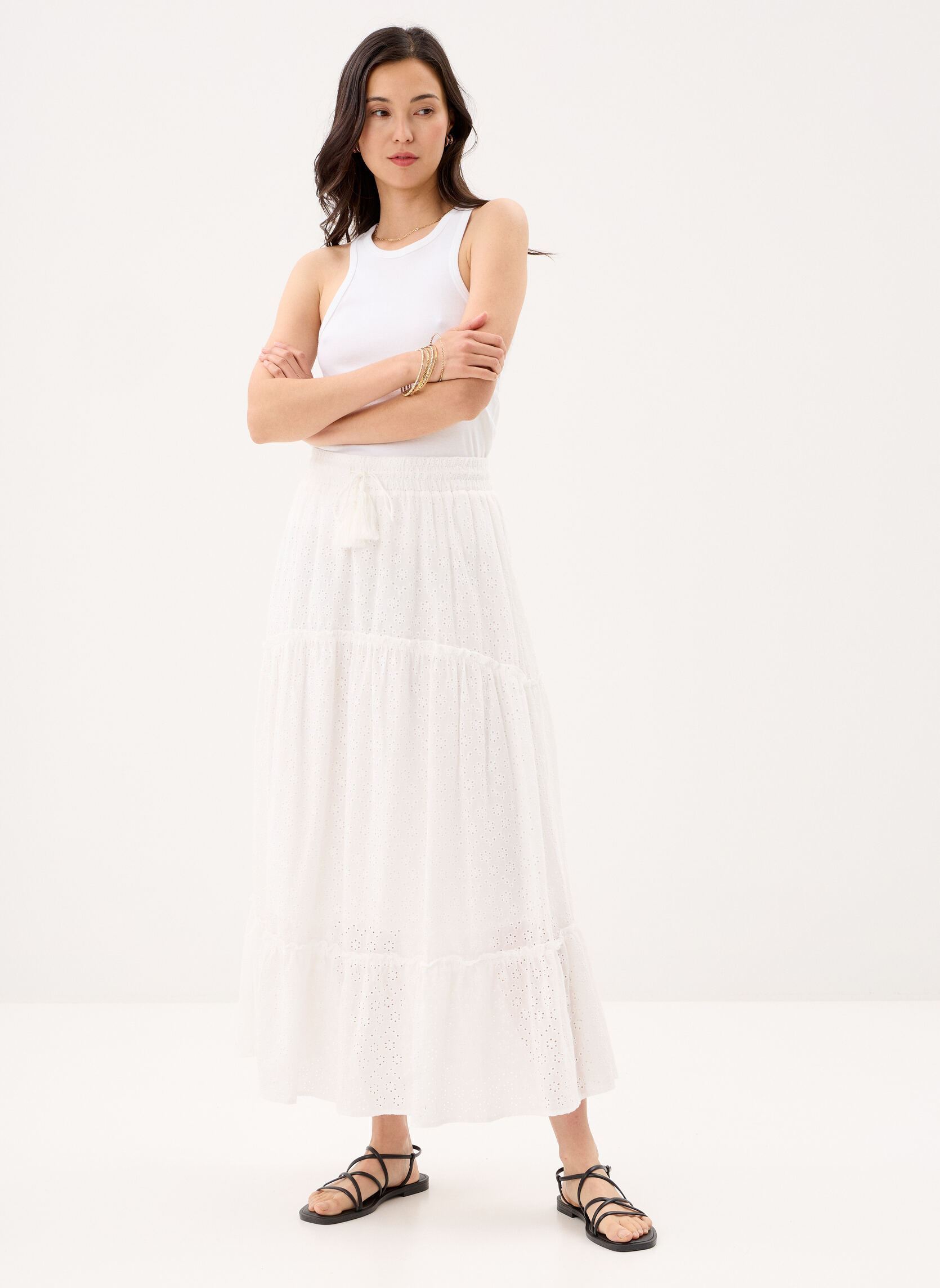 Midi-Röcke Young Ladies Woven Skirt GL709EE damen weiß Lili Sidonio Midi-Röcke Young Ladies Woven Skirt GL709EE damen weiß WHITE