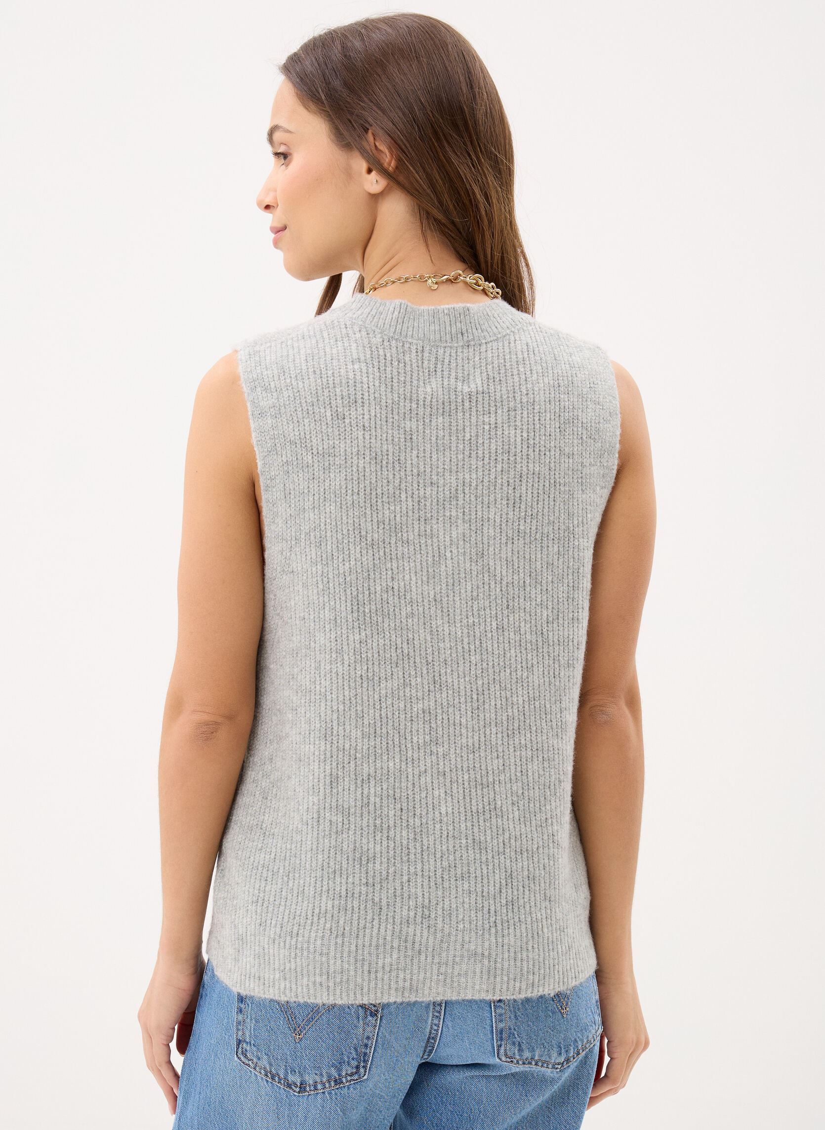 Gilets Young Ladies Knitted Sleeveless Cardigan femme gris Lili Sidonio Gilets Young Ladies Knitted Sleeveless Cardigan femme gris GREY