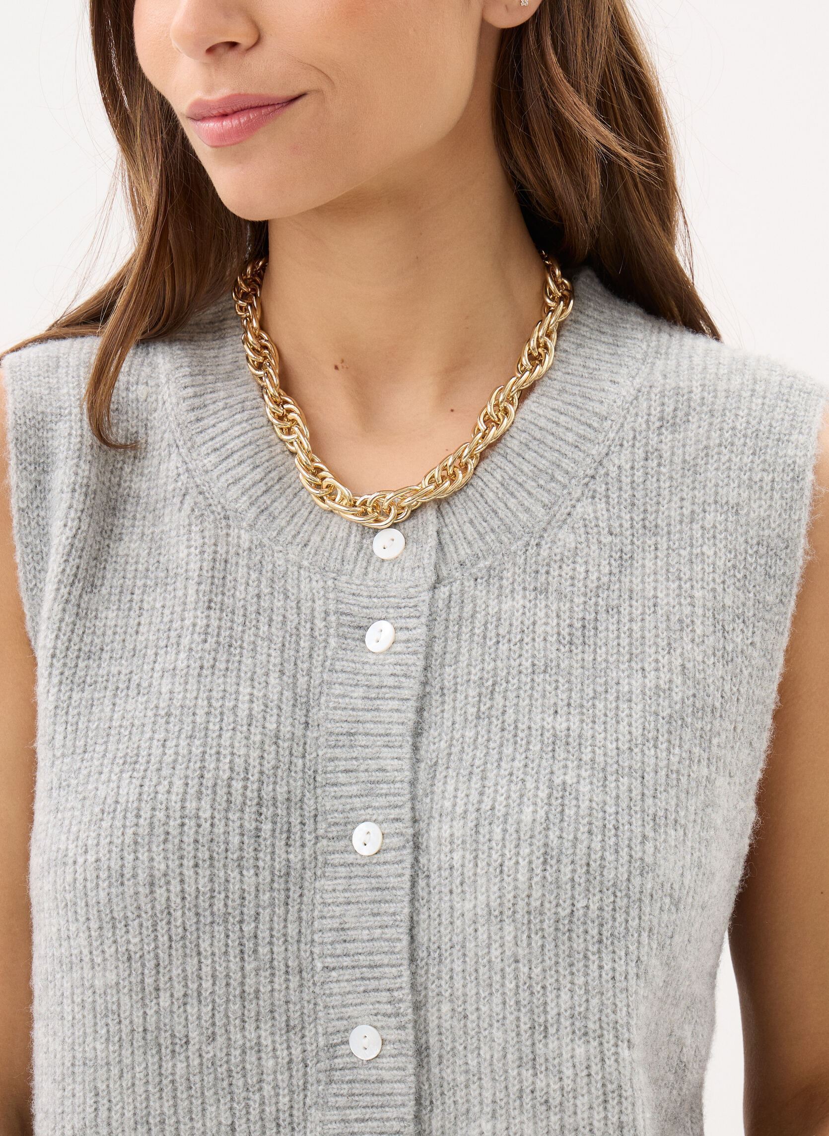 Gilets Young Ladies Knitted Sleeveless Cardigan femme gris Lili Sidonio Gilets Young Ladies Knitted Sleeveless Cardigan femme gris GREY