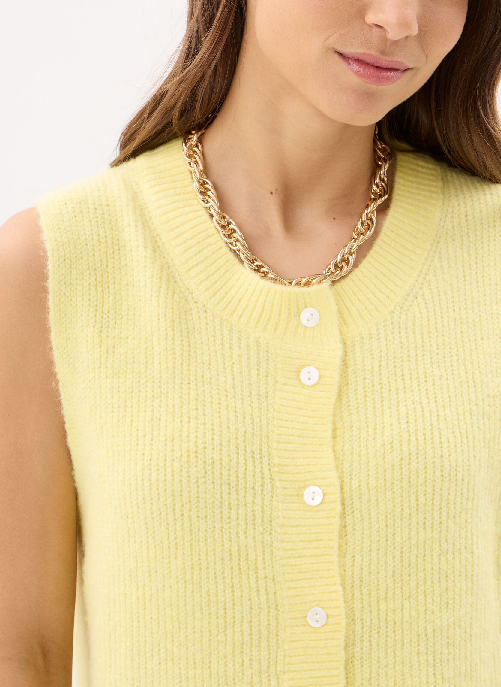 Gilets Young Ladies Knitted Sleeveless Cardigan femme jaune Lili Sidonio Gilets Young Ladies Knitted Sleeveless Cardigan femme jaune YELLOW