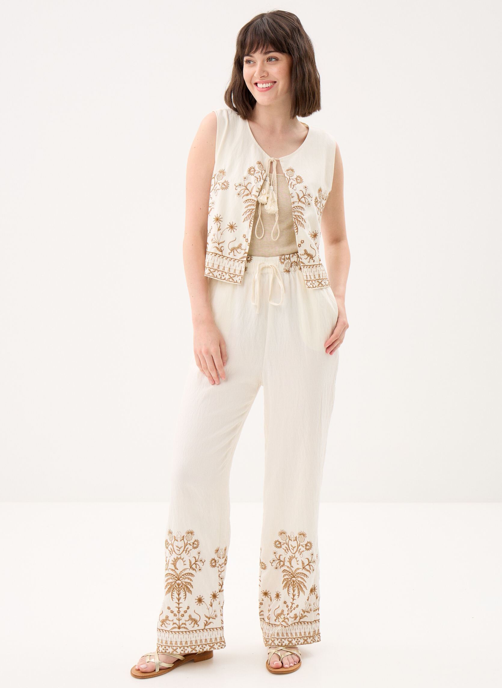 Pantalons larges Ladies Woven Pants LA1904EE femme blanc Molly Bracken Pantalons larges Ladies Woven Pants LA1904EE femme blanc OFFWHITE/BEIGE
