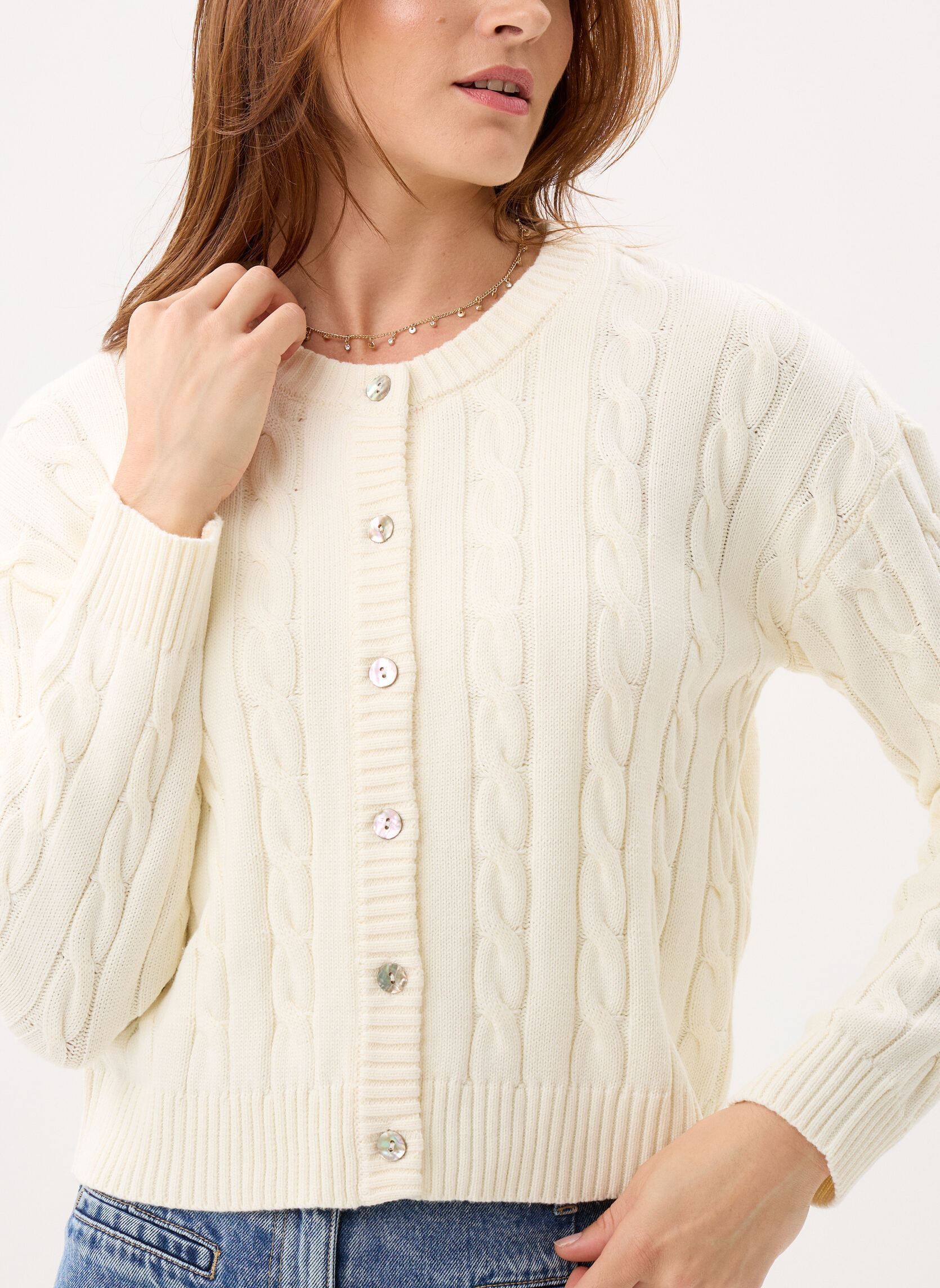 Gilets Ladies Knitted Cardigan LAS139EP femme blanc Molly Bracken Gilets Ladies Knitted Cardigan LAS139EP femme blanc OFFWHITE