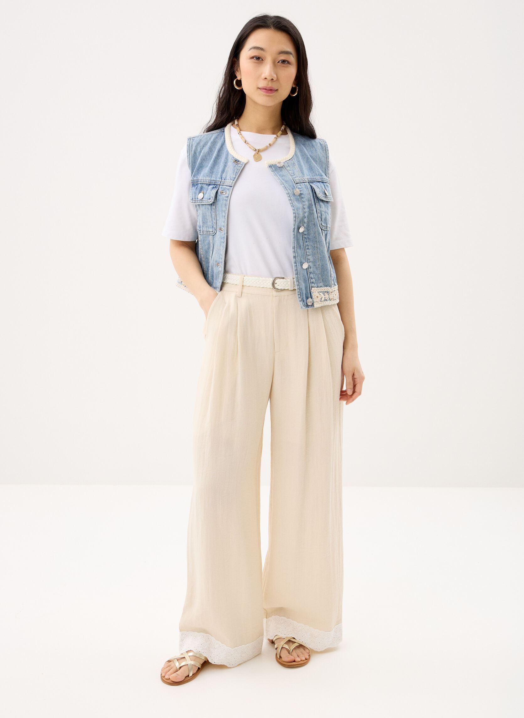 Wijde broeken Ladies Woven Pants TF140EP dames wit Molly Bracken Wijde broeken Ladies Woven Pants TF140EP dames wit OFFWHITE