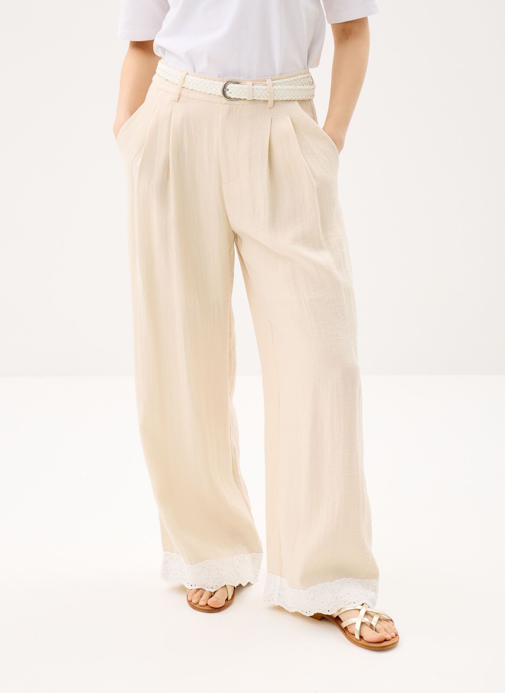 Wijde broeken Ladies Woven Pants TF140EP dames wit Molly Bracken Wijde broeken Ladies Woven Pants TF140EP dames wit OFFWHITE