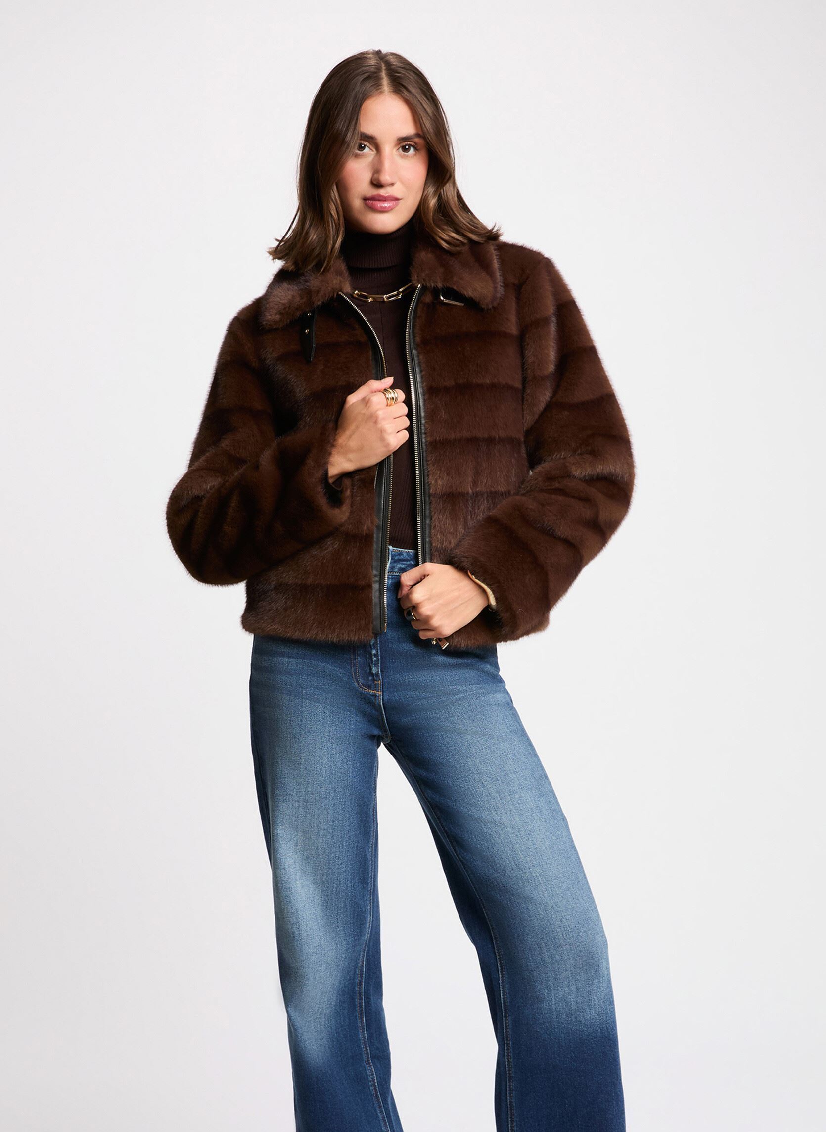 Manteau court fausse fourrure femme - vue 1