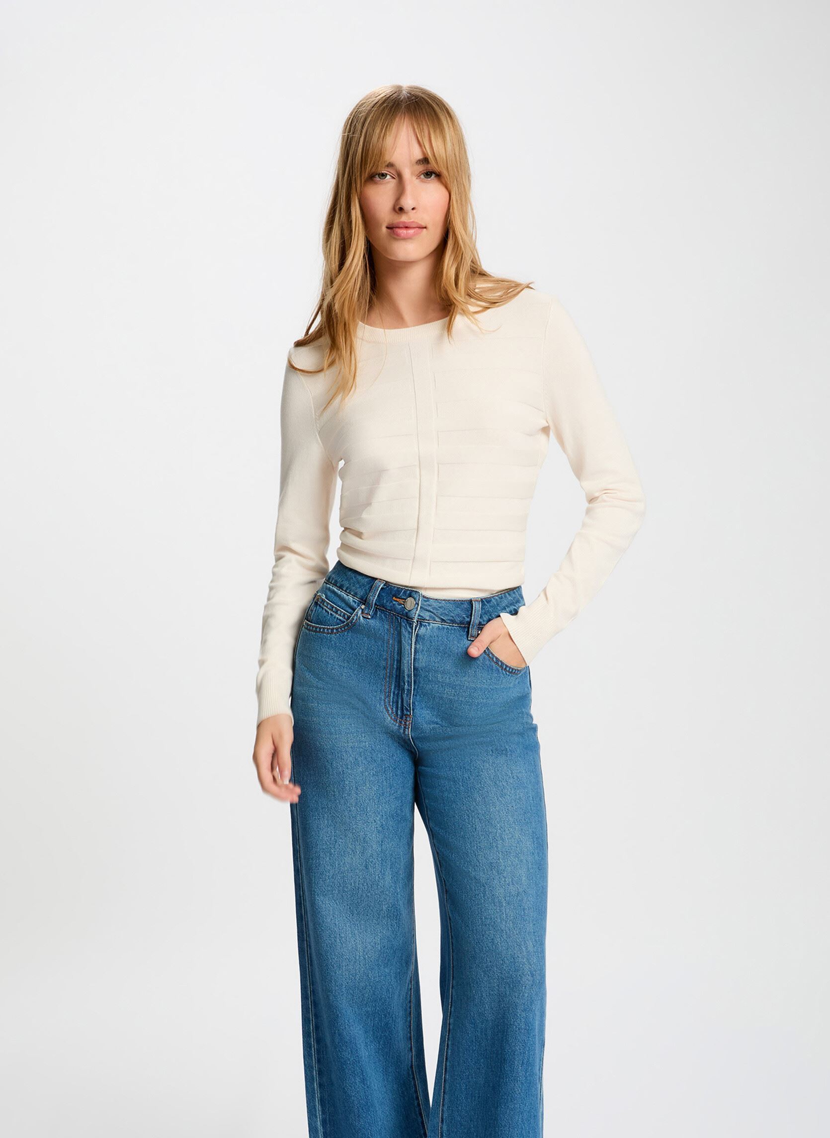 Pull ajusté col rond femme - vue 2