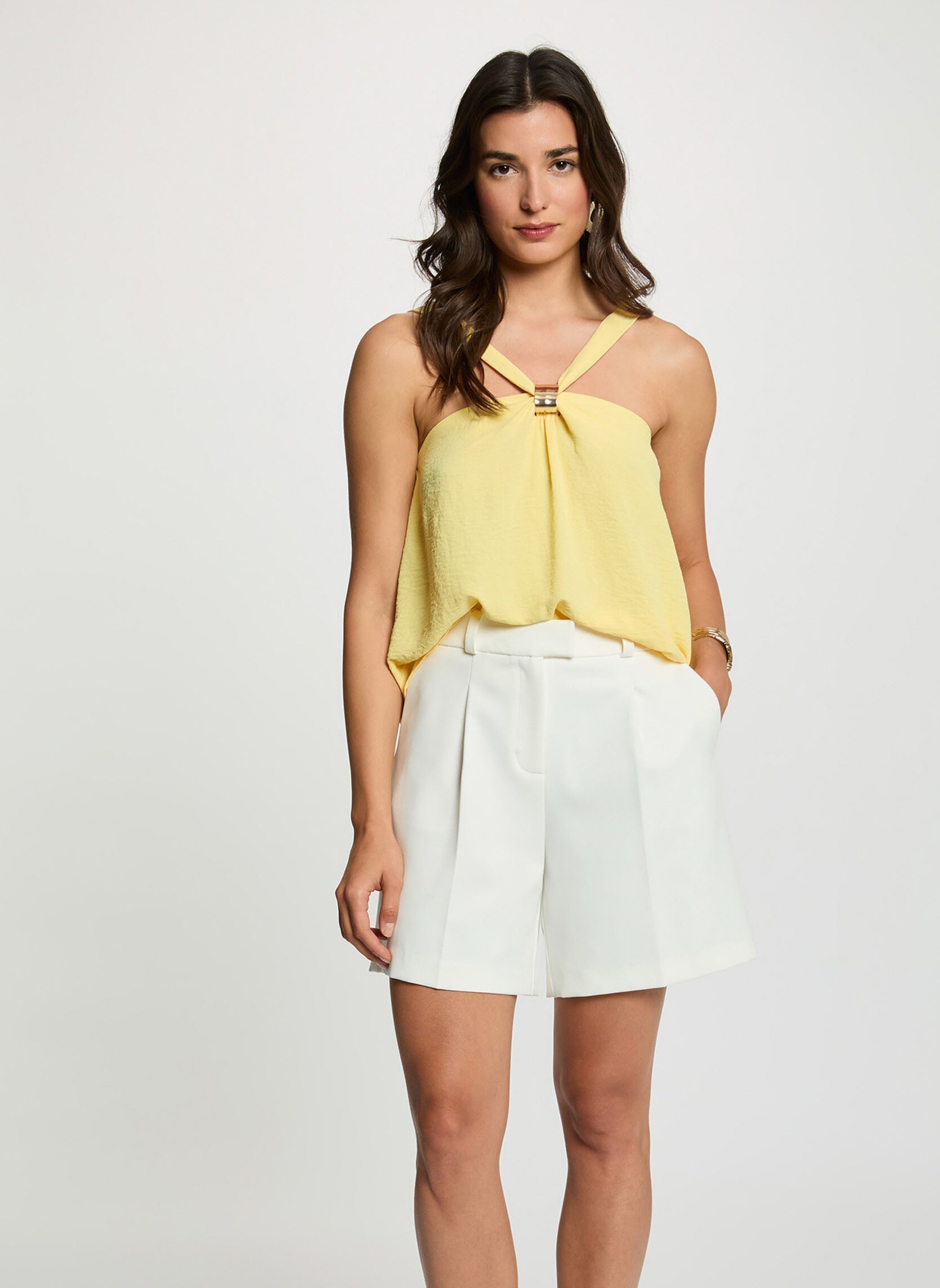 Top plissé col montant jaune femme - vue 2