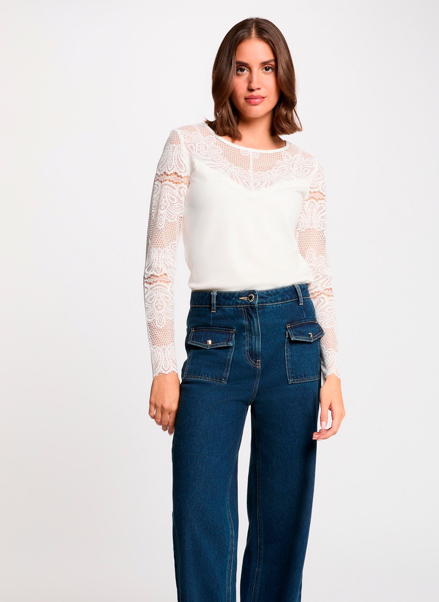 T shirt dentelle manches longues femme - vue 2
