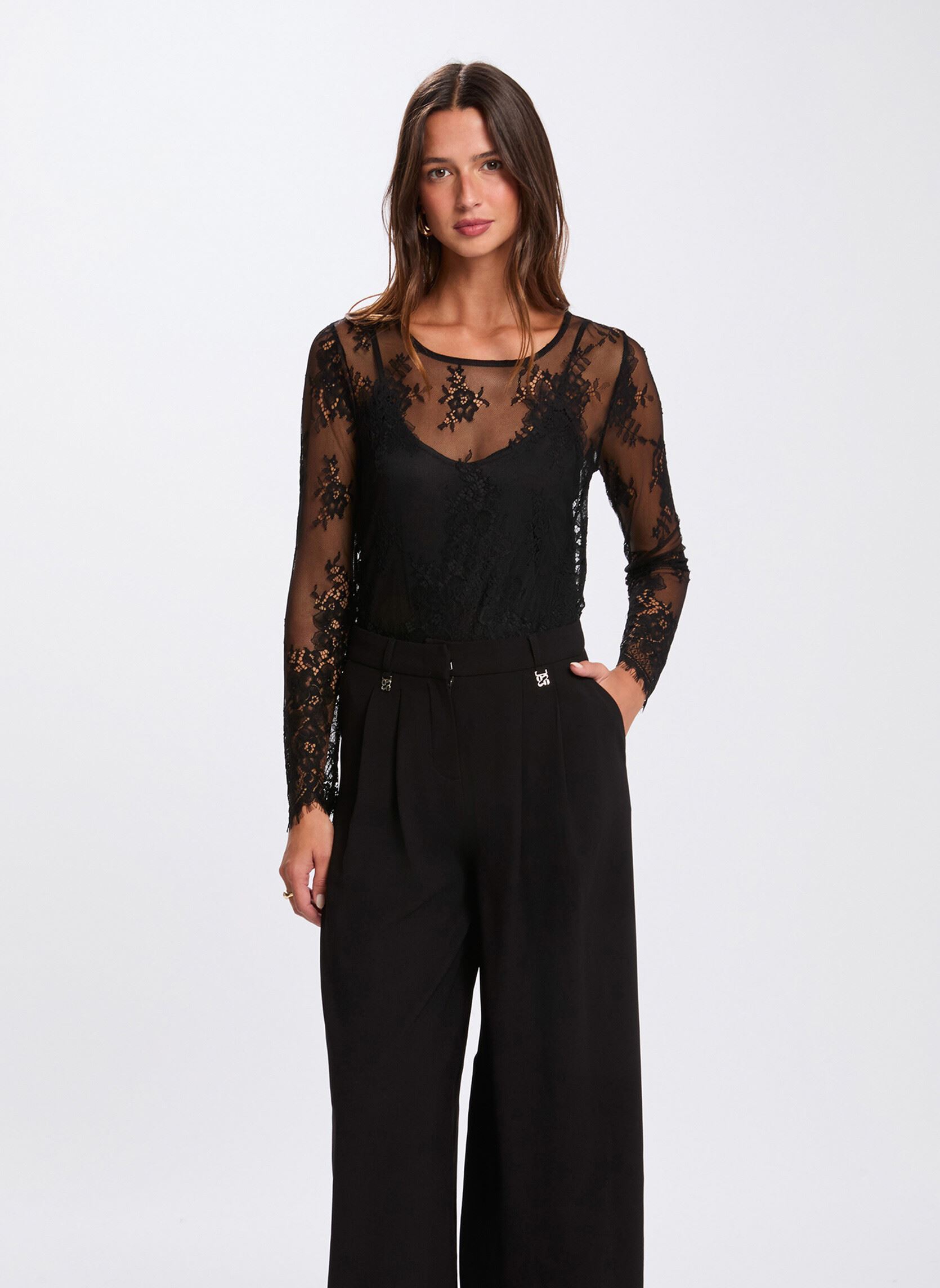 T shirt dentelle manches longues femme - vue 2