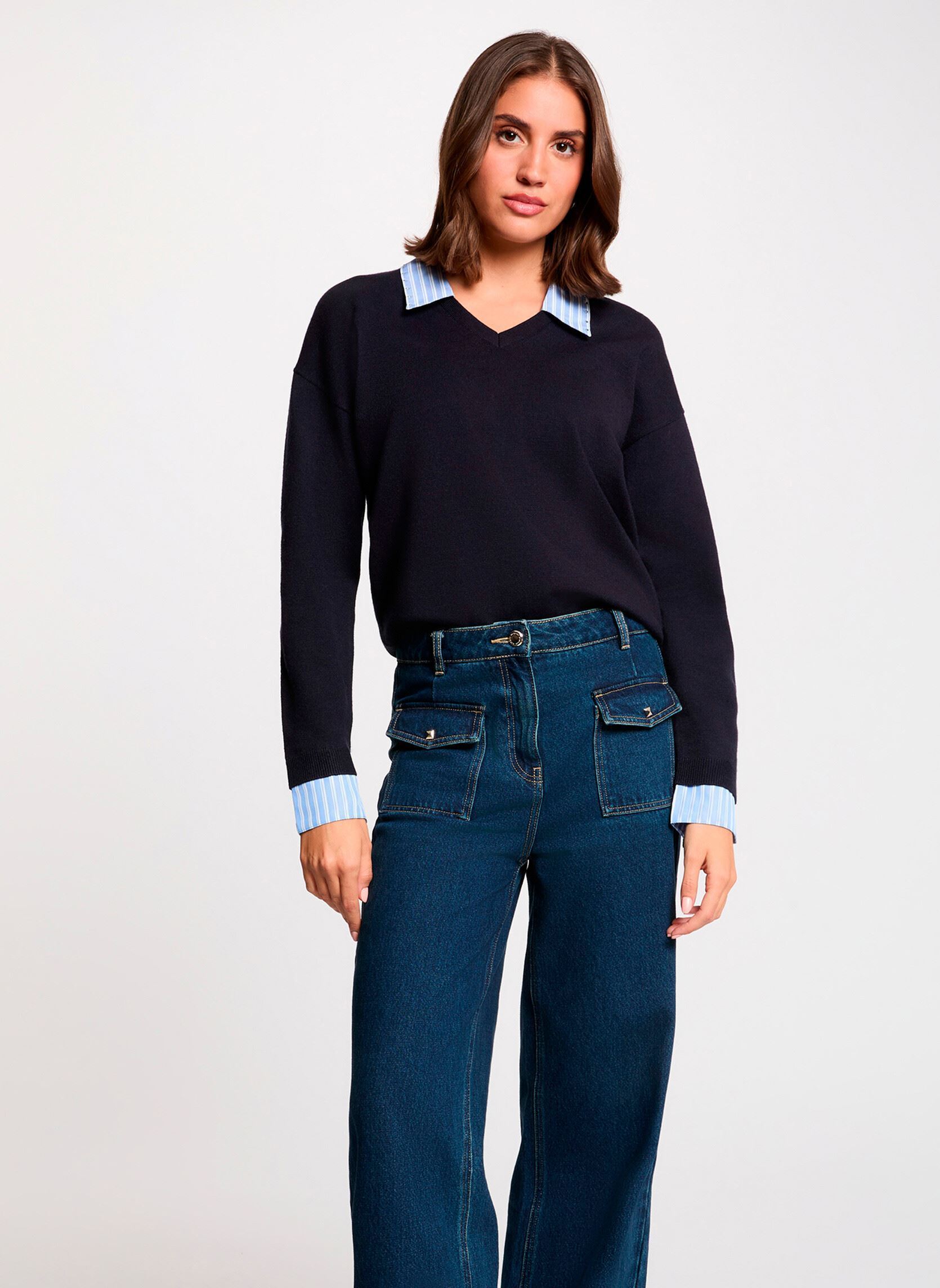 Pull col revers rayé femme - vue 2