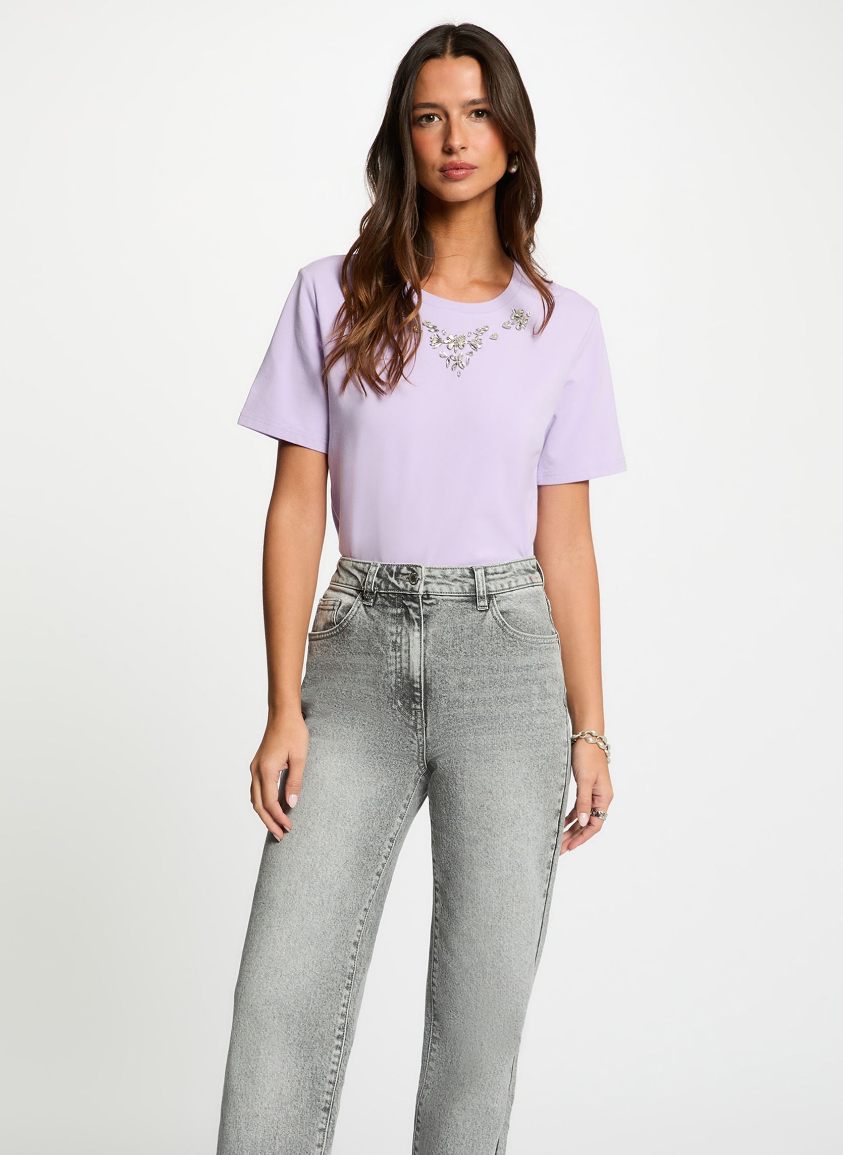 T shirt strass manches courtes femme - vue 2