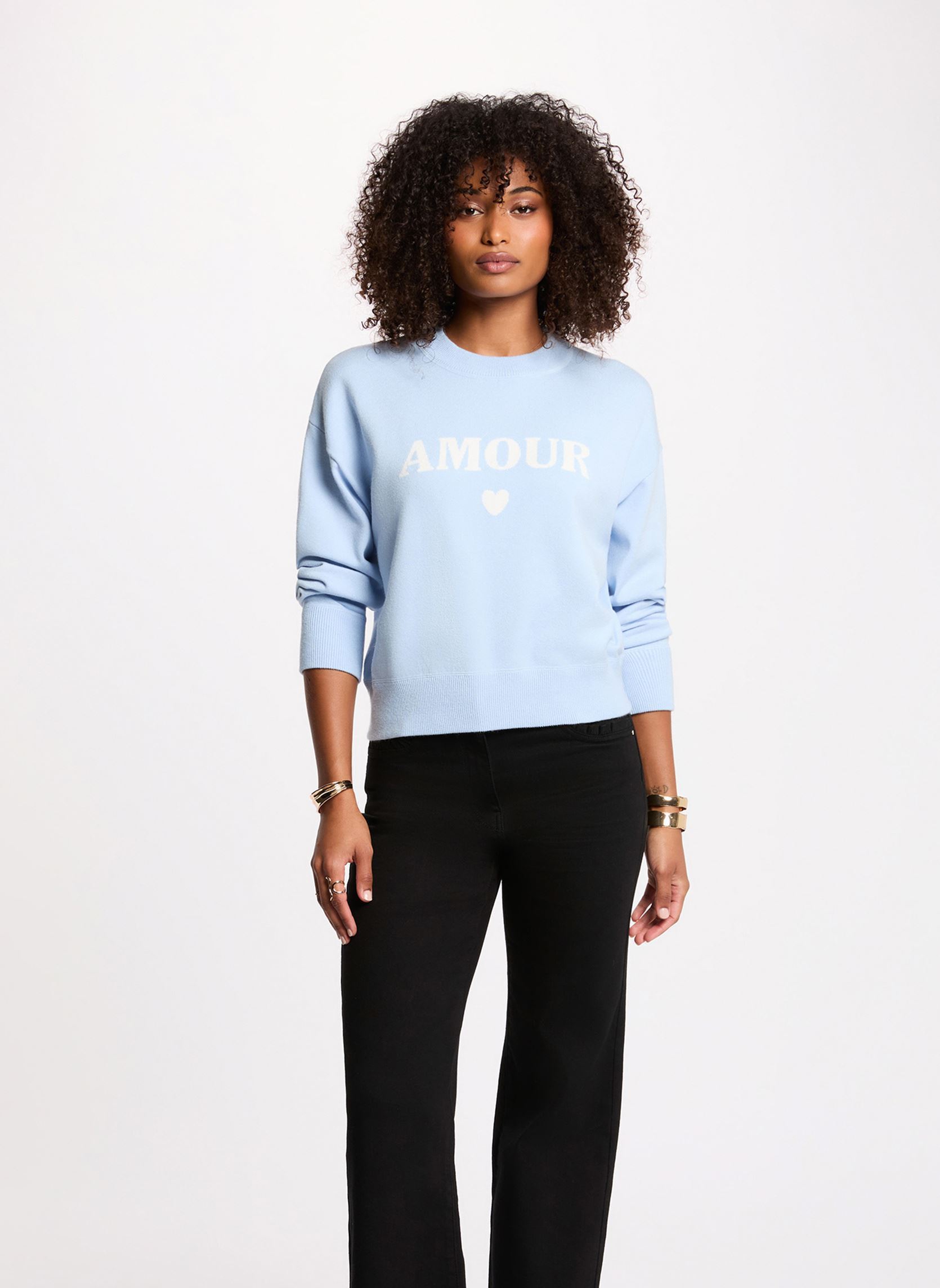 Pull épais col rond ciel femme - vue 2