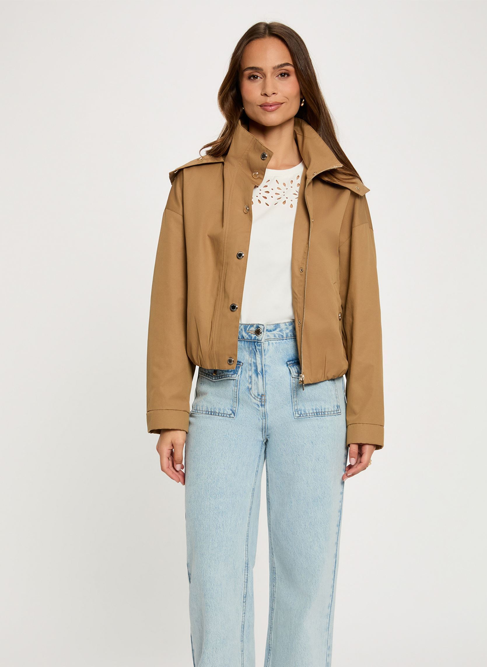 Blouson court col montant camel femme - vue 3