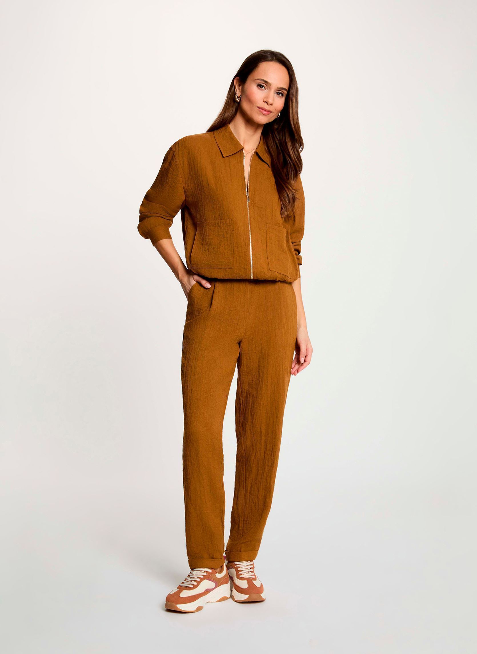 Veste oversize plissée camel femme