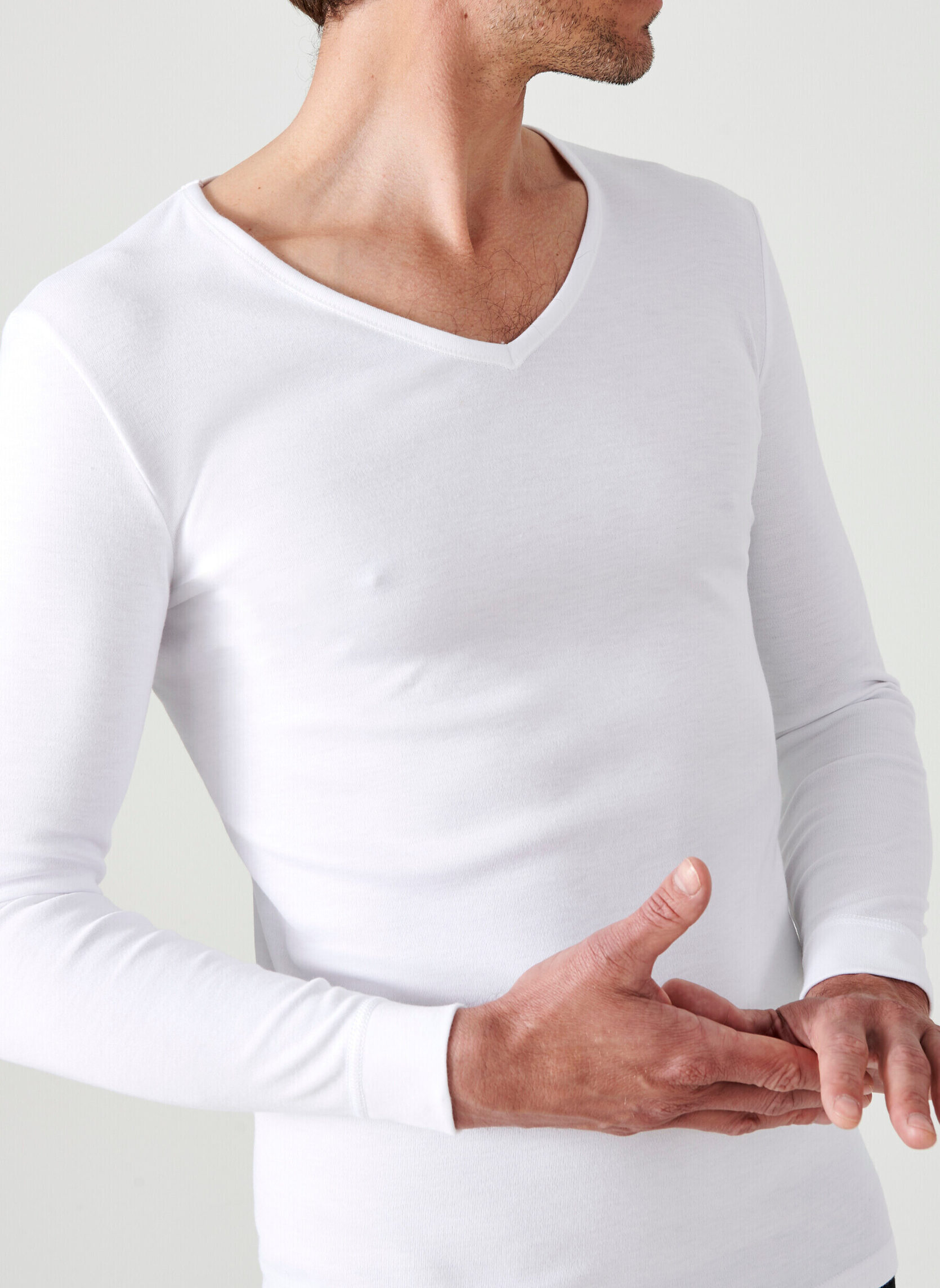 T-shirt Col V Fine Côte Thermolactyl Sensitive, Manches Courtes Damart