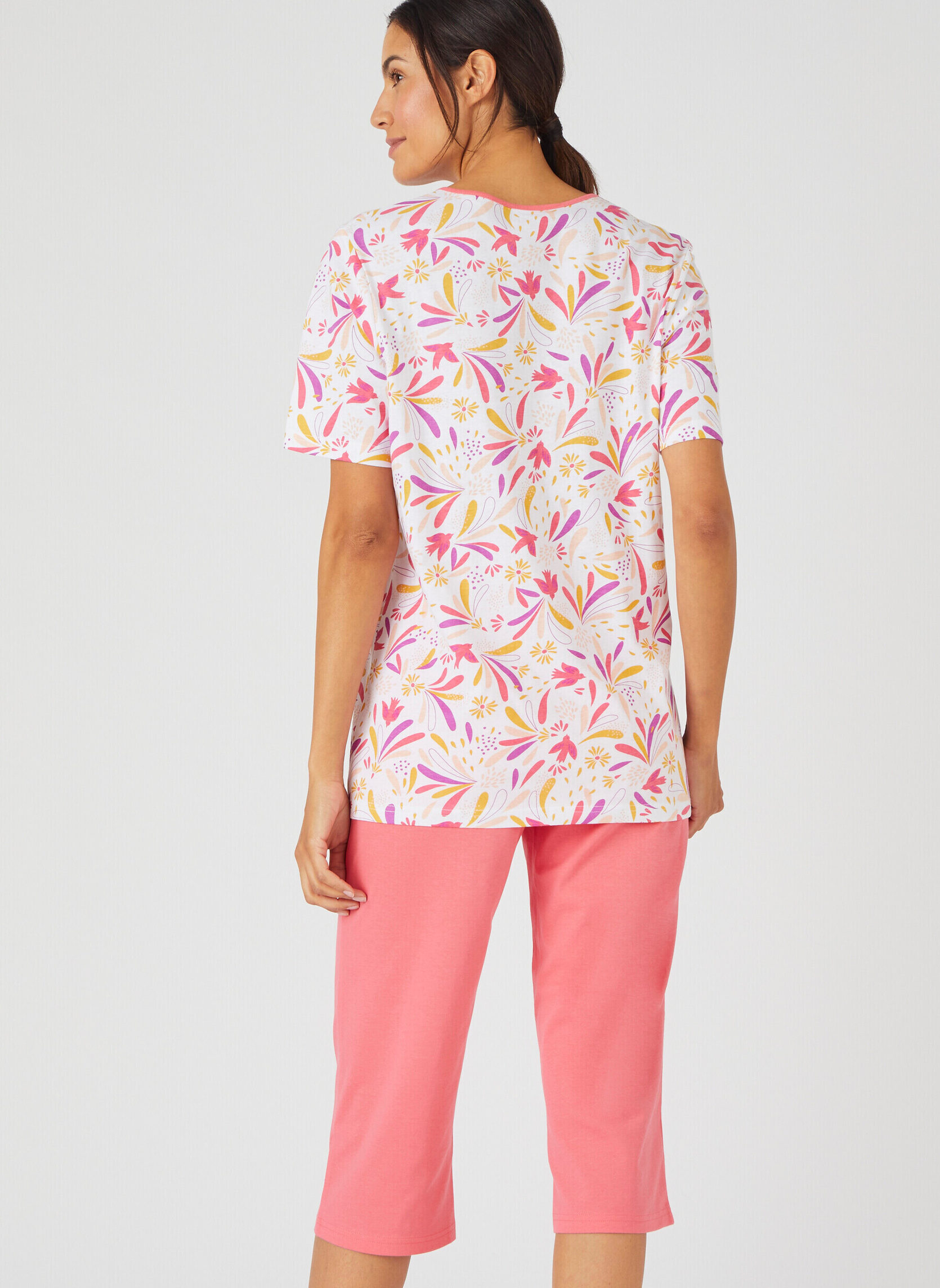 Pyjama Court Damart Femme - 100% Coton Peigné - Maille Jersey Graphique - Confortable Et Doux