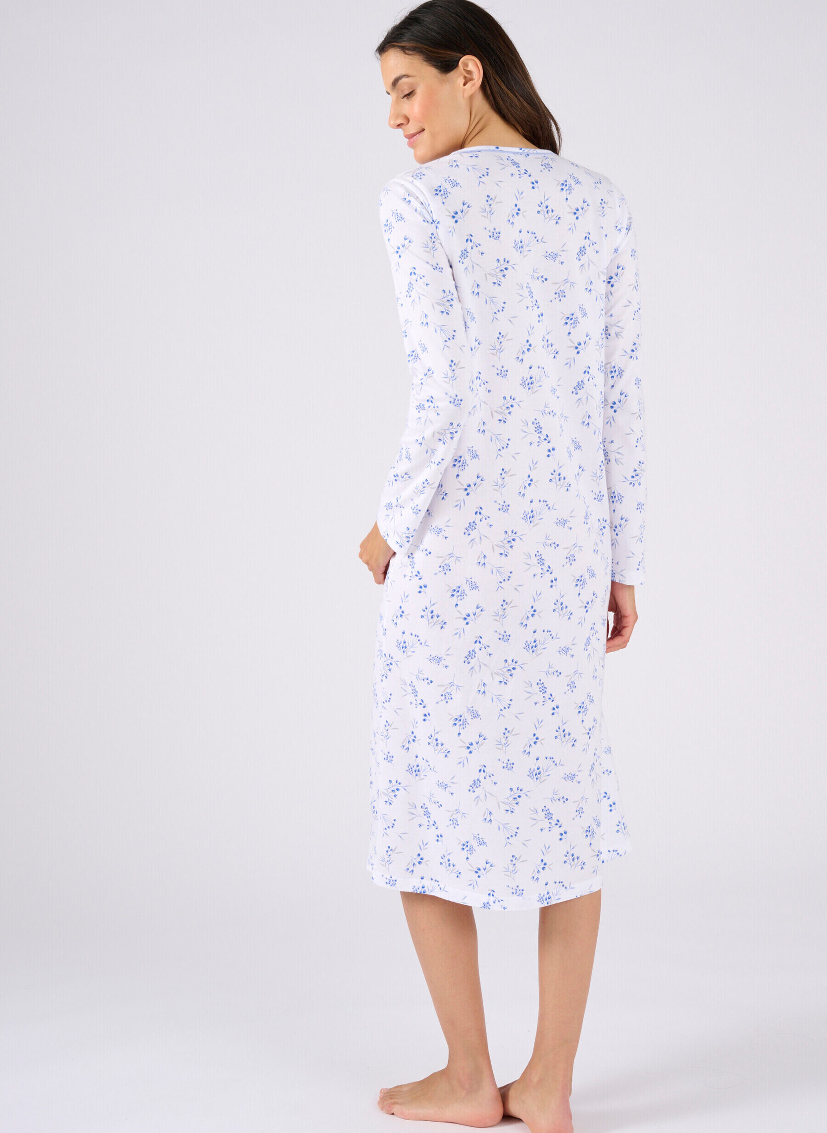 Pyjama Jersey Confortable Chemise De Nuit Femme Damart - 100% Coton Peigné - Maille Jersey - Imprimé Graphique Chemise De Nuit Coton Peigné Damart