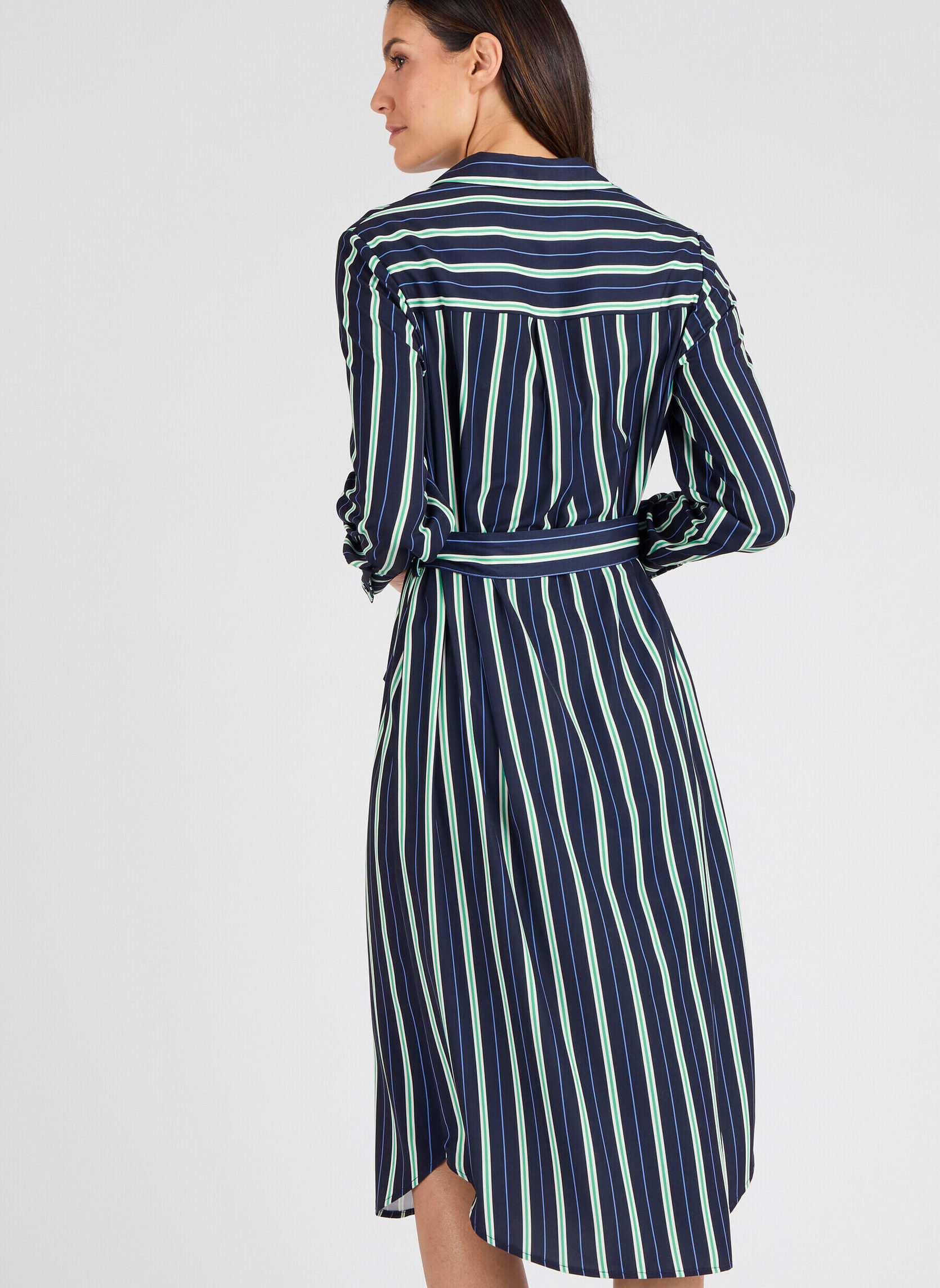 Robe Chemisier Femme Lenny B - Taille 2 - Rayures Bleu Marine Et Blanc - Occasion Très Bon état