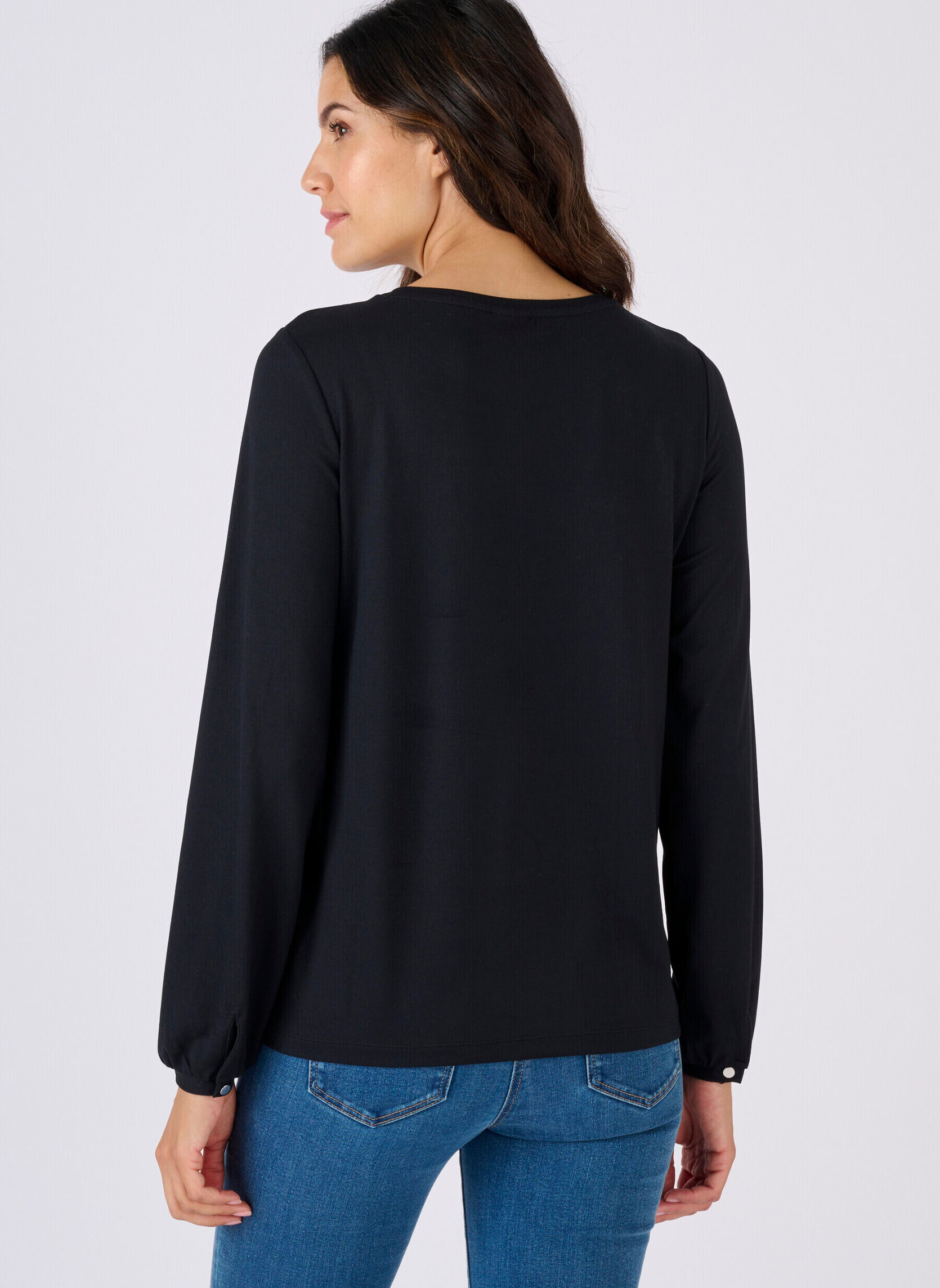 T-shirt Maille Chaude Damart Femme – Imprimé Feuillage Marine – 92% Polyester Recyclé – Col Rond, Manches Longues