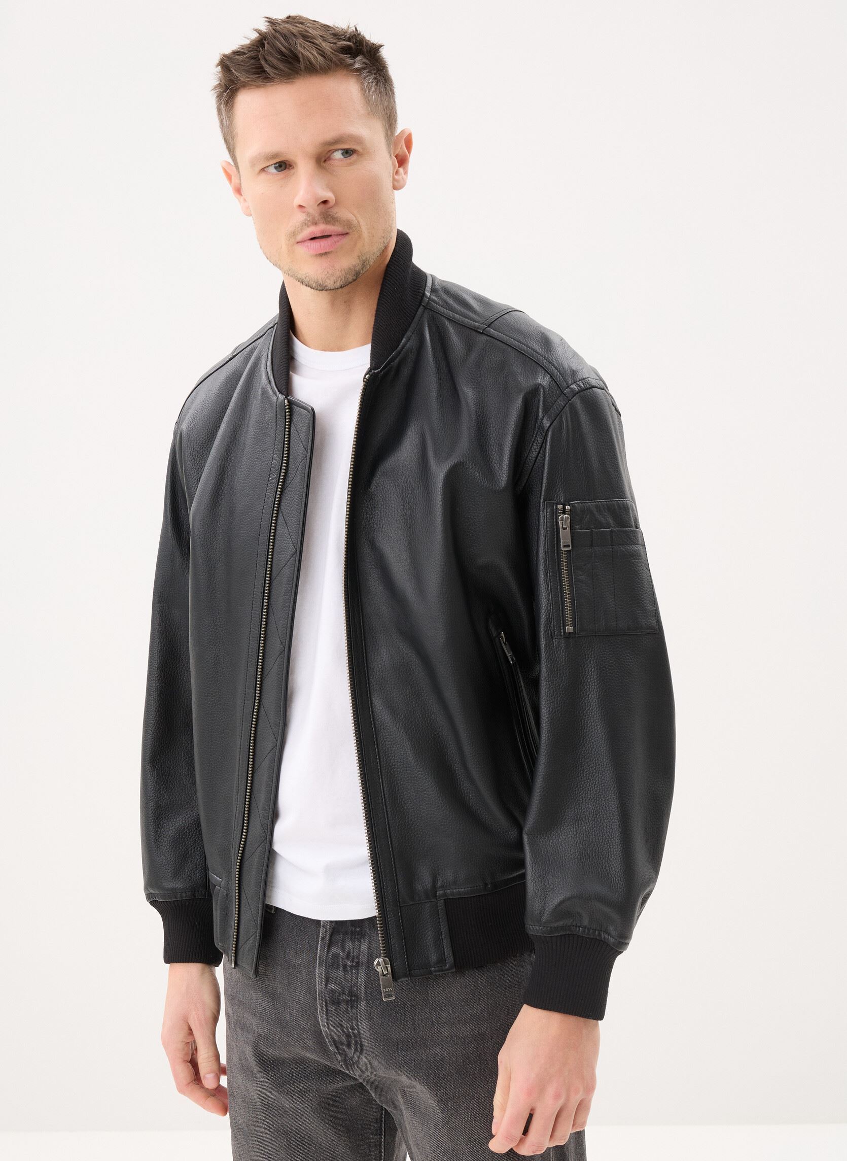 Doudounes BOSS Veste en cuir avec poche sur une manche Jakri EU - vue 2