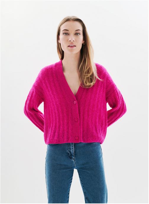 Gilet en maille jacquard de laine mélangée - Bordeaux/roses - FEMME | H&M FR