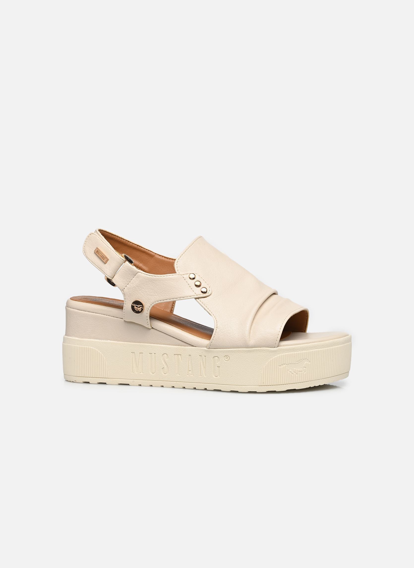 Sandalen met sleehak en plateau 26M0822001 dames wit Mustang shoes Sandalen met sleehak en plateau 26M0822001 dames wit Offwhite