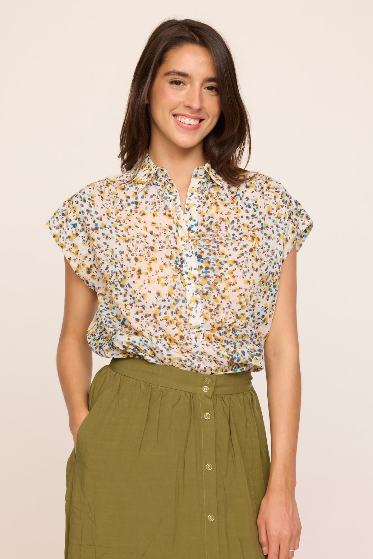 Chemisier Femme manches longues vert léopard Vintage fabrication