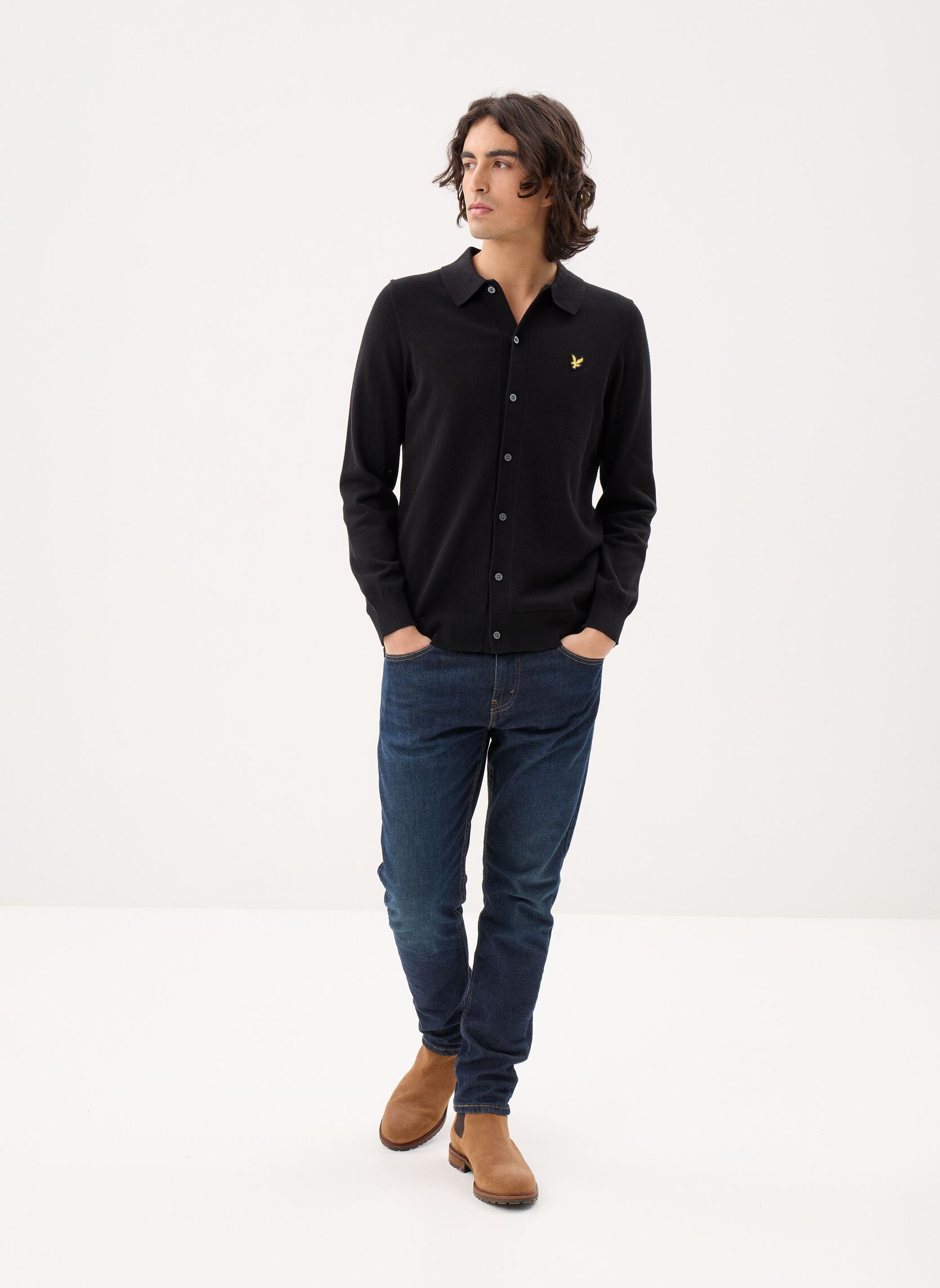 Strickjacken und Westen Cotton Knitted Shirt herren schwarz Lyle & Scott Strickjacken und Westen Cotton Knitted Shirt herren schwarz JET BLACK