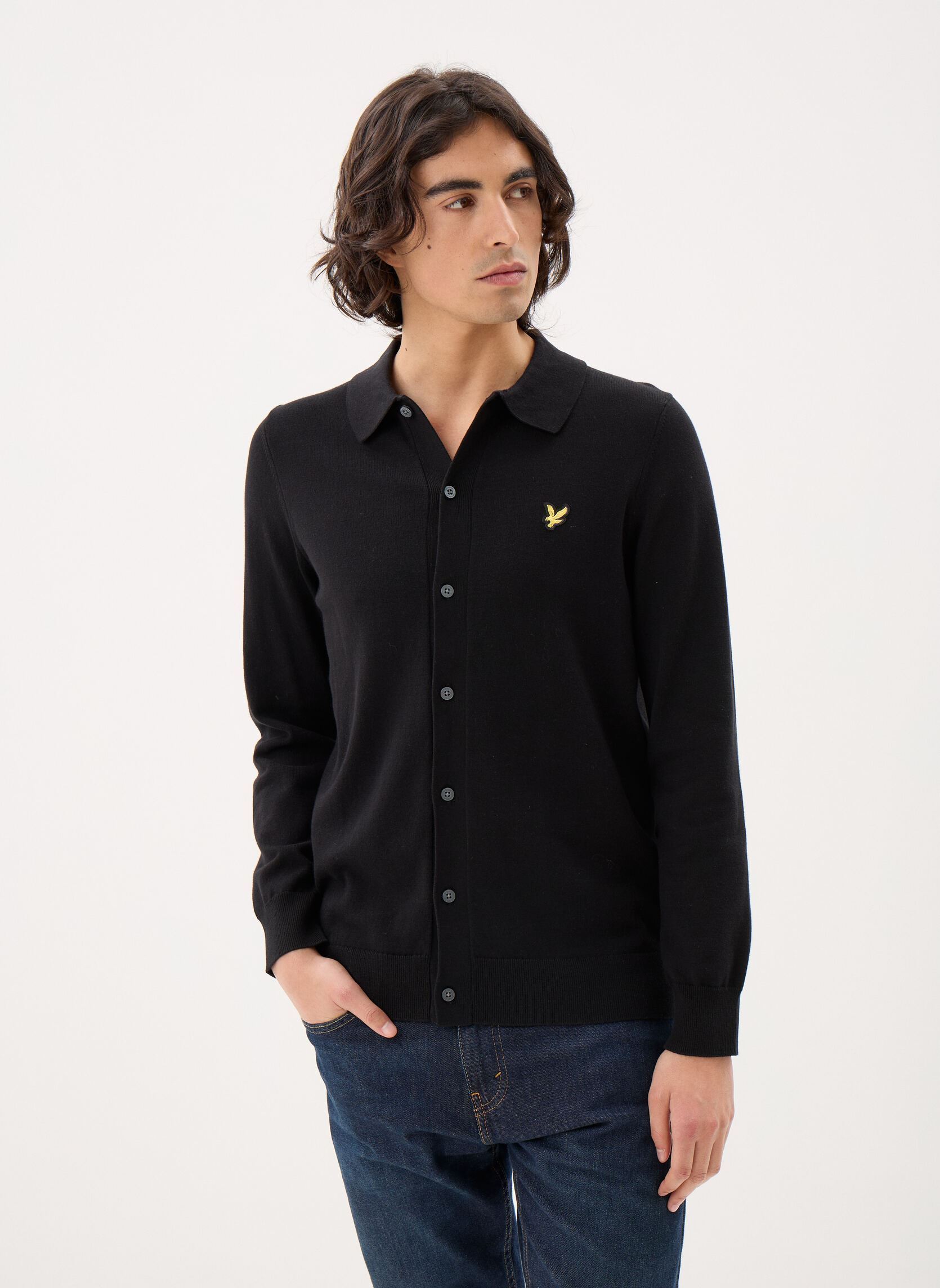 Strickjacken und Westen Cotton Knitted Shirt herren schwarz Lyle & Scott Strickjacken und Westen Cotton Knitted Shirt herren schwarz JET BLACK