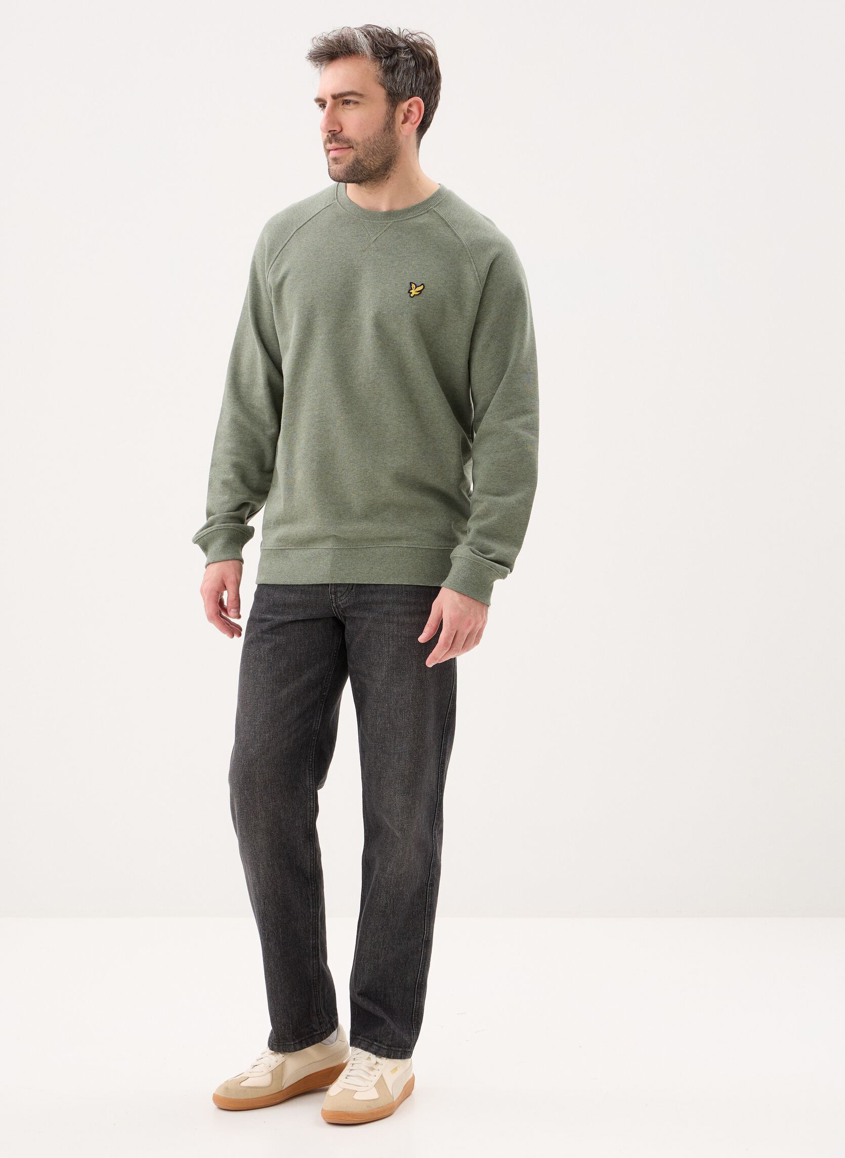 Sweats Tri-Marl Raglan Crew Neck Sweatshirt homme vert Lyle & Scott Sweats Tri-Marl Raglan Crew Neck Sweatshirt homme vert Khaki Tri Marl