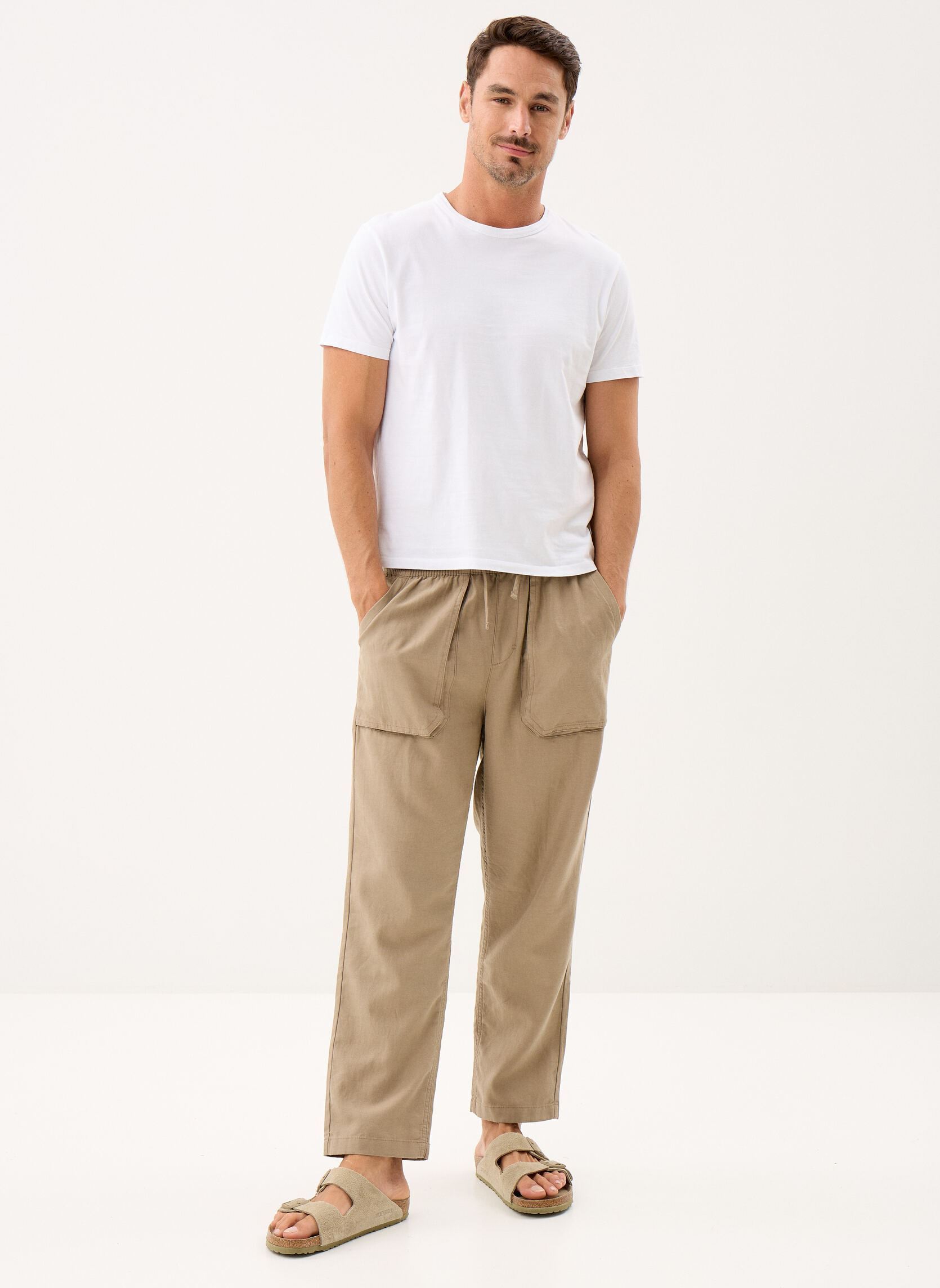 Pantalons chino Linen Trousers homme beige Lyle & Scott Pantalons chino Linen Trousers homme beige Lint