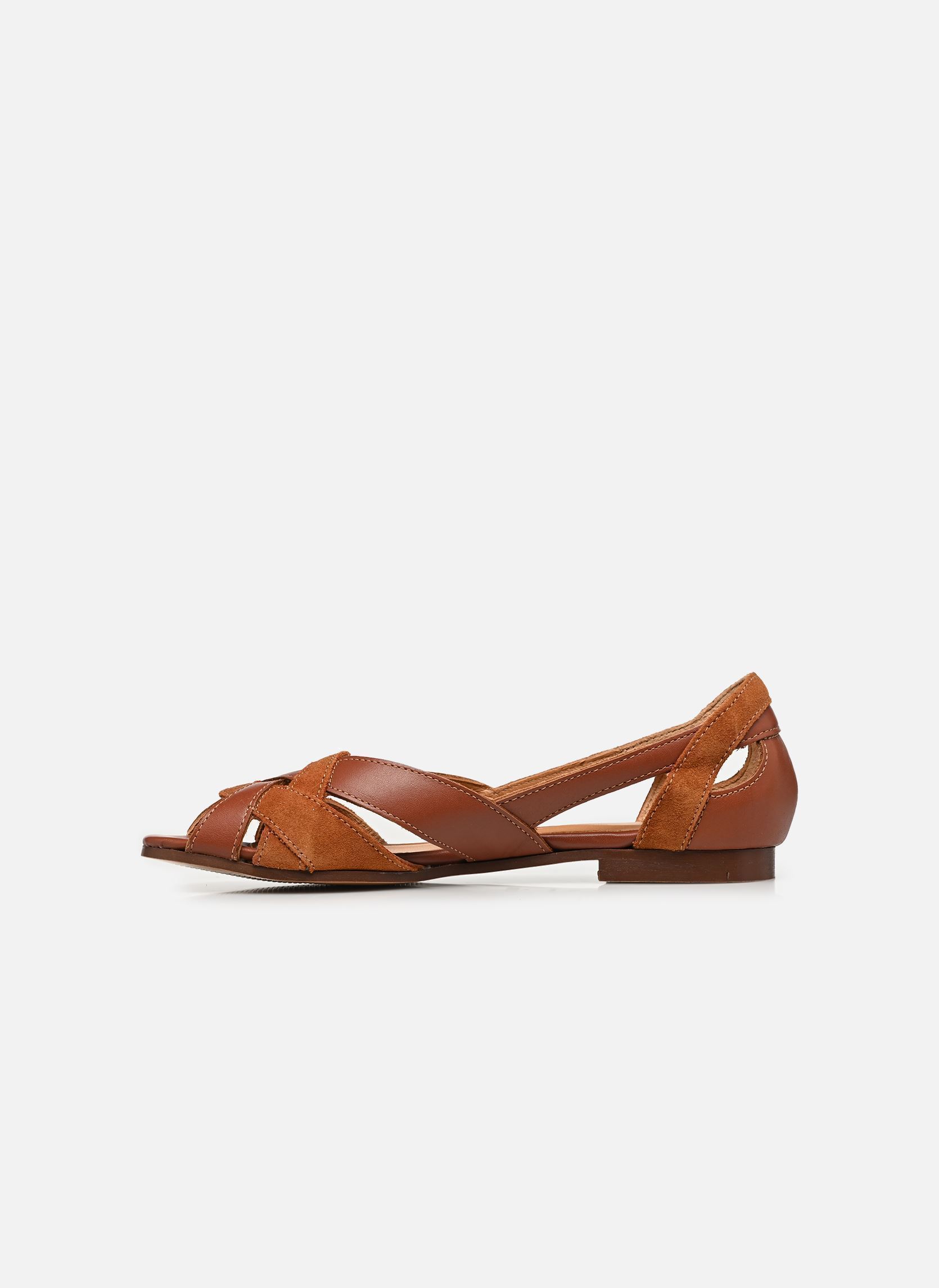 Flache Sandalen CLEMENTINE damen braun Odaje Flache Sandalen CLEMENTINE damen braun Cuir et suède cognac