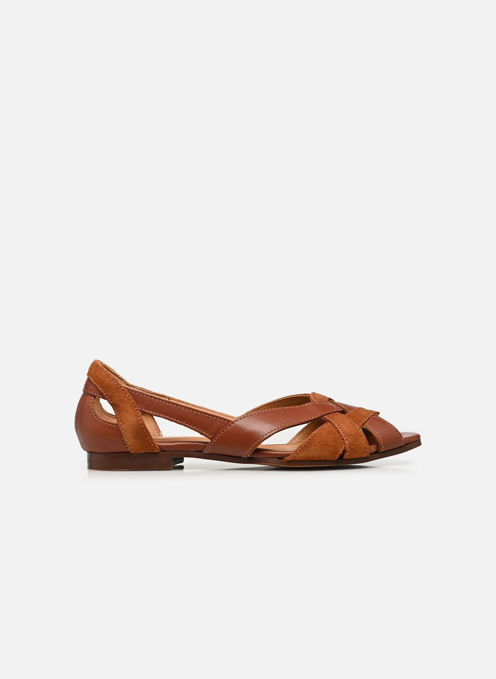 Flache Sandalen CLEMENTINE damen braun Odaje Flache Sandalen CLEMENTINE damen braun Cuir et suède cognac