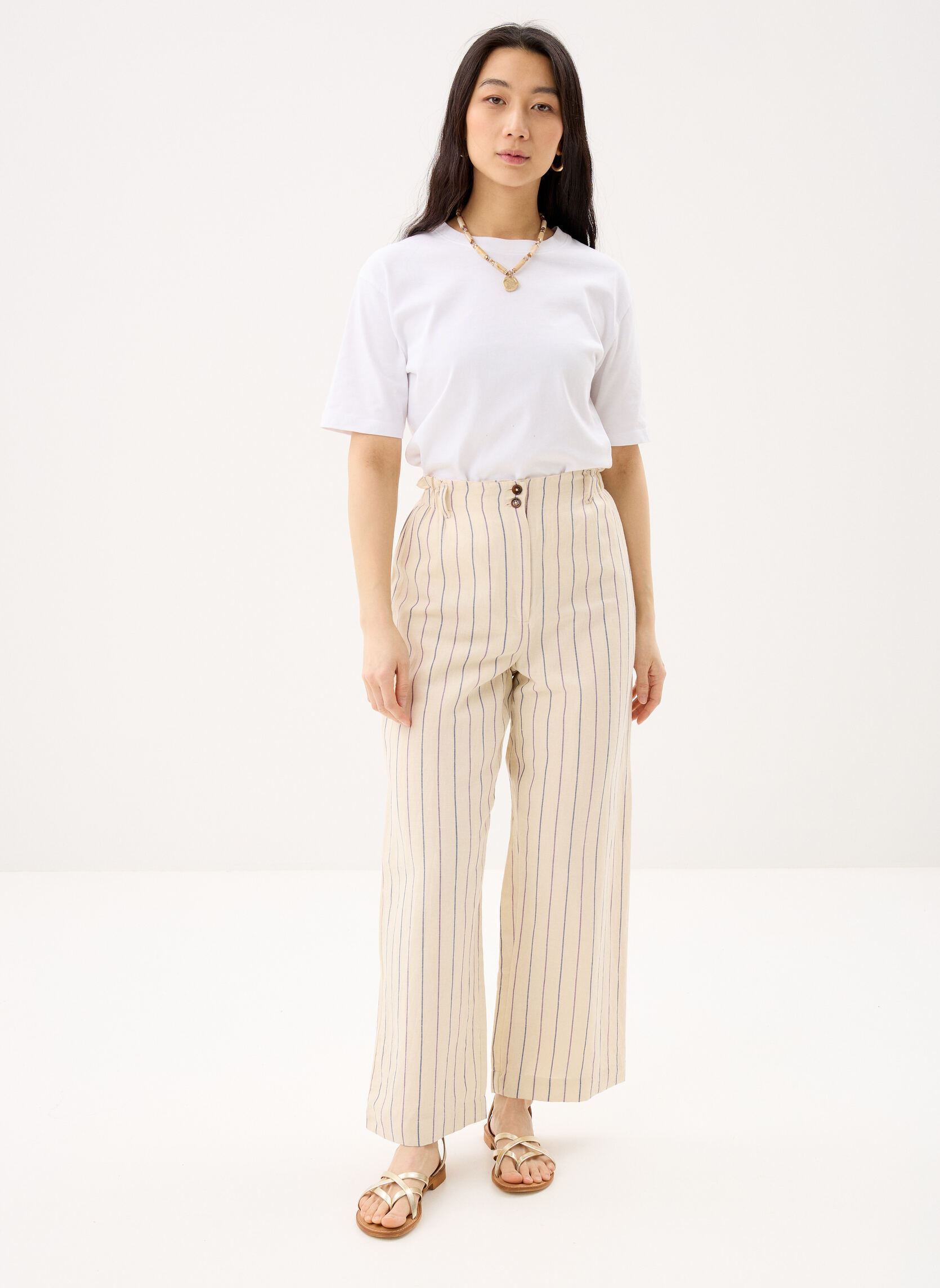 Pantalons larges Abuela femme blanc Louise Misha Pantalons larges Abuela femme blanc NAVY PURPLE STRIPES