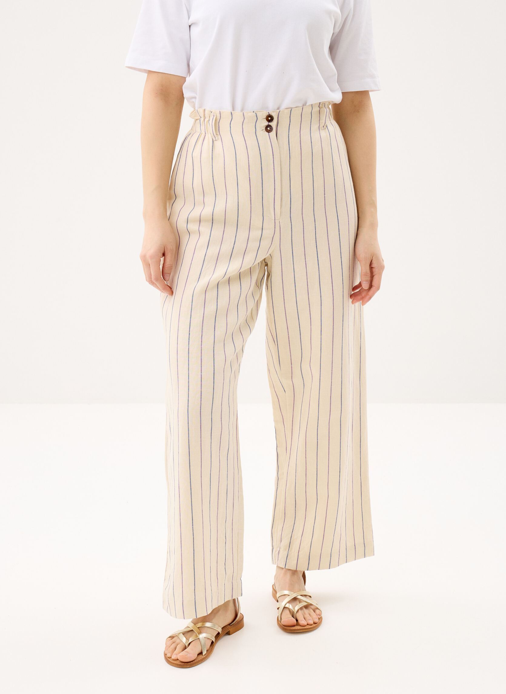 Pantalons larges Abuela femme blanc Louise Misha Pantalons larges Abuela femme blanc NAVY PURPLE STRIPES