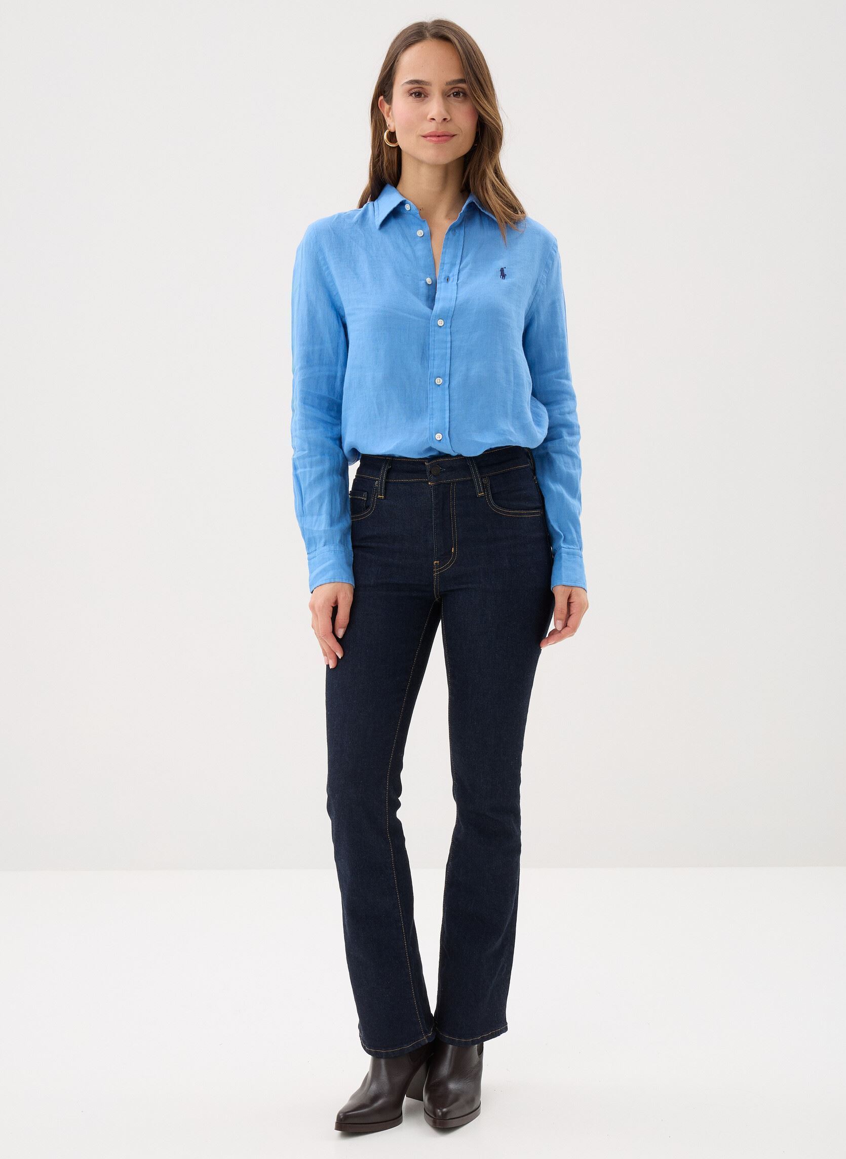 Langarm-Hemden Chemise classique en lin damen blau Polo Ralph Lauren Langarm-Hemden Chemise classique en lin damen blau Blue