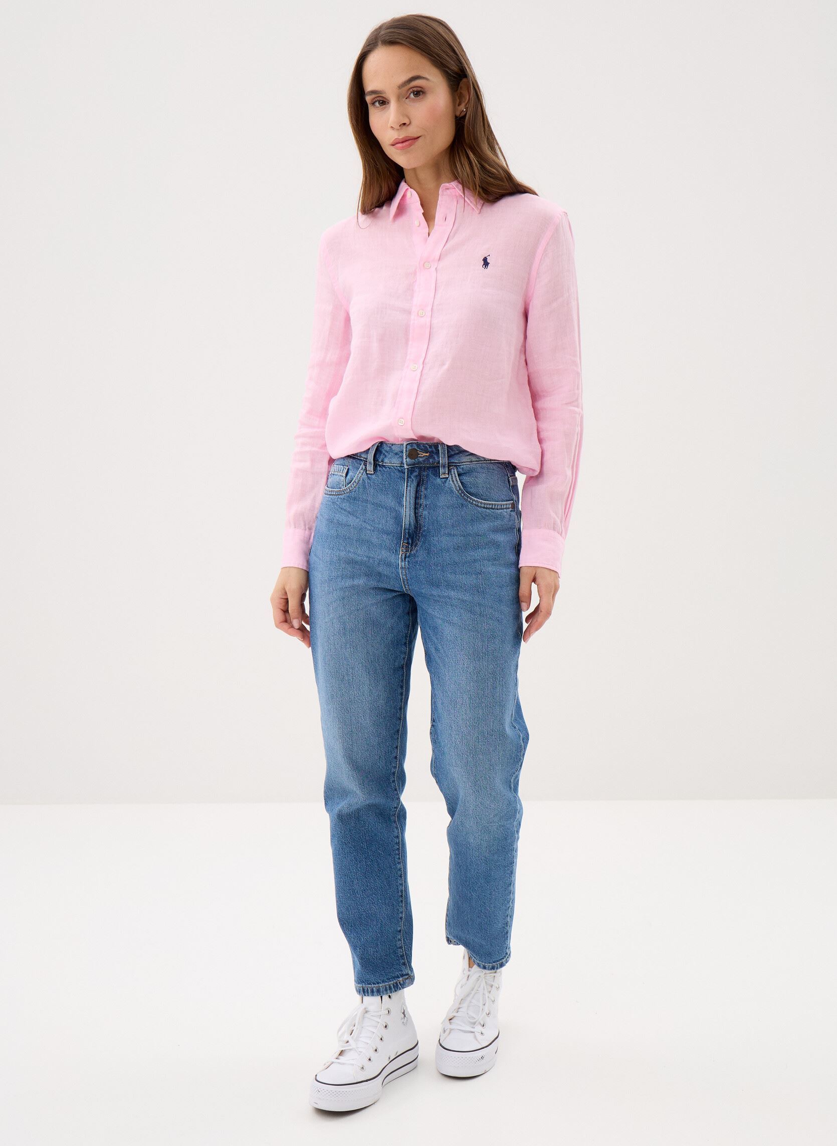 Lange mouw overhemden Chemise classique en lin dames roze Polo Ralph Lauren Lange mouw overhemden Chemise classique en lin dames roze Carmel pink