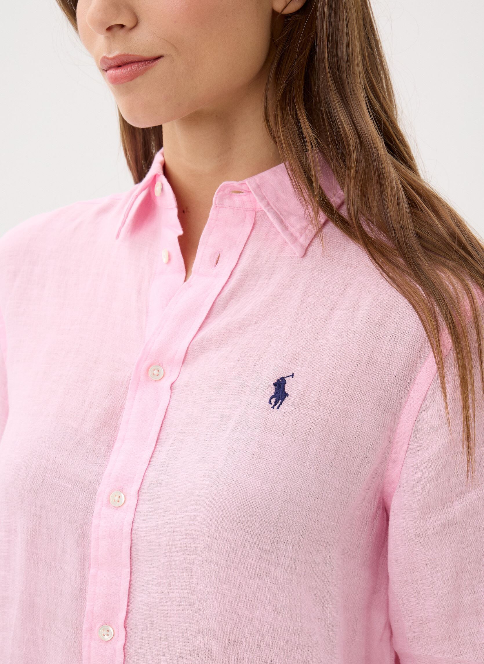 Lange mouw overhemden Chemise classique en lin dames roze Polo Ralph Lauren Lange mouw overhemden Chemise classique en lin dames roze Carmel pink