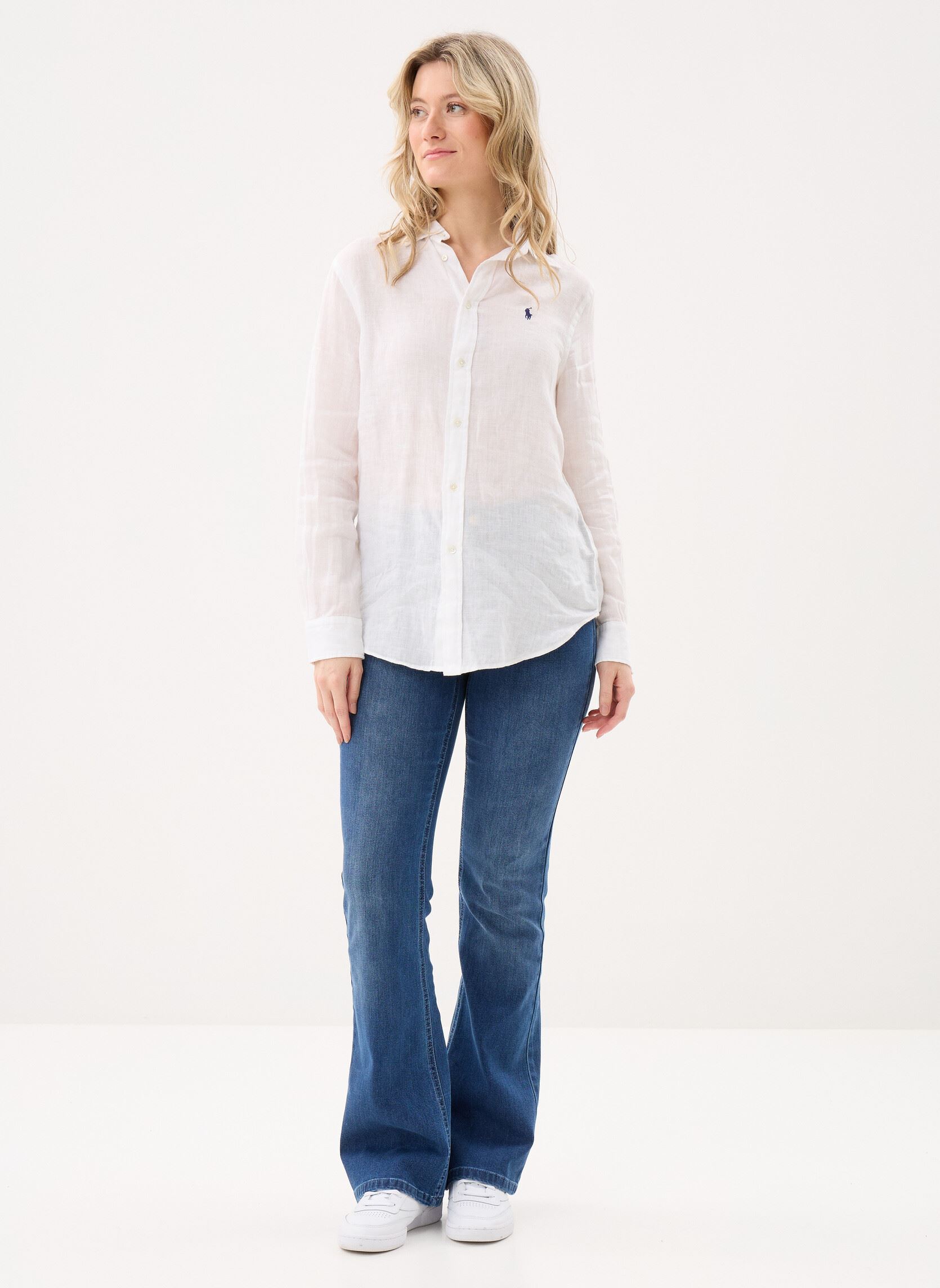 Chemises manches longues Chemise classique en lin femme blanc Polo Ralph Lauren Chemises manches longues Chemise classique en lin femme blanc Classic Oxford White