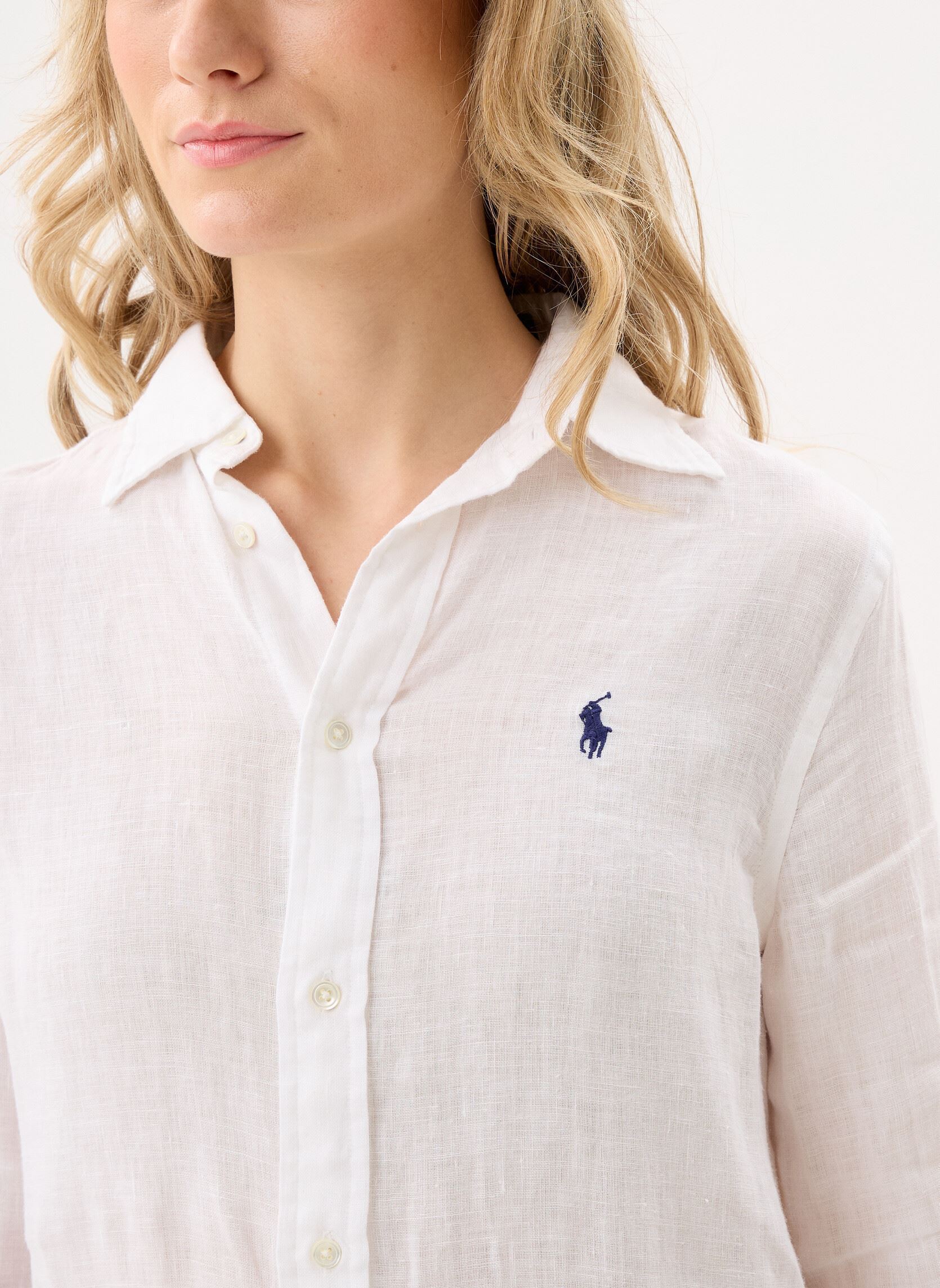Chemises manches longues Chemise classique en lin femme blanc Polo Ralph Lauren Chemises manches longues Chemise classique en lin femme blanc Classic Oxford White